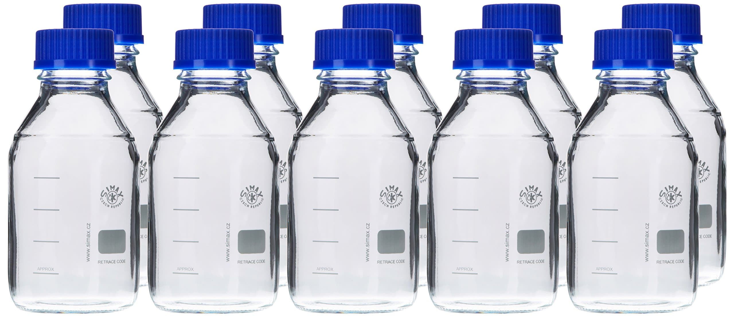 Neolab E-1431, Laboratory Bottles GL 45 500 ml, ISO Thread, Cap and Spout Ring, Pack of 10