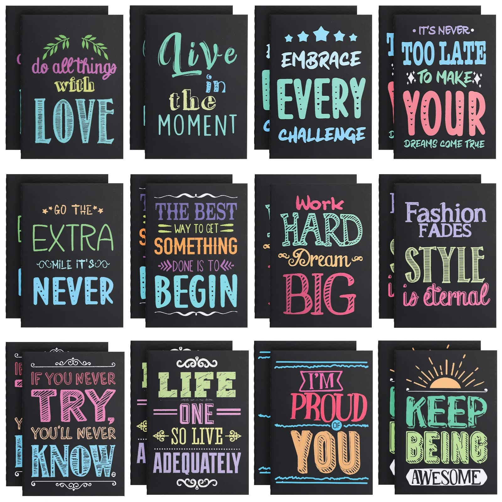EOOUT24 Pack Inspirational Notepads Mini Journals Bulk, 3.5” x 5.5”, Motivational Pocket Notebooks, Funny Notepads with 12 Styles for Kids, Motivational Gifts for Coworkers