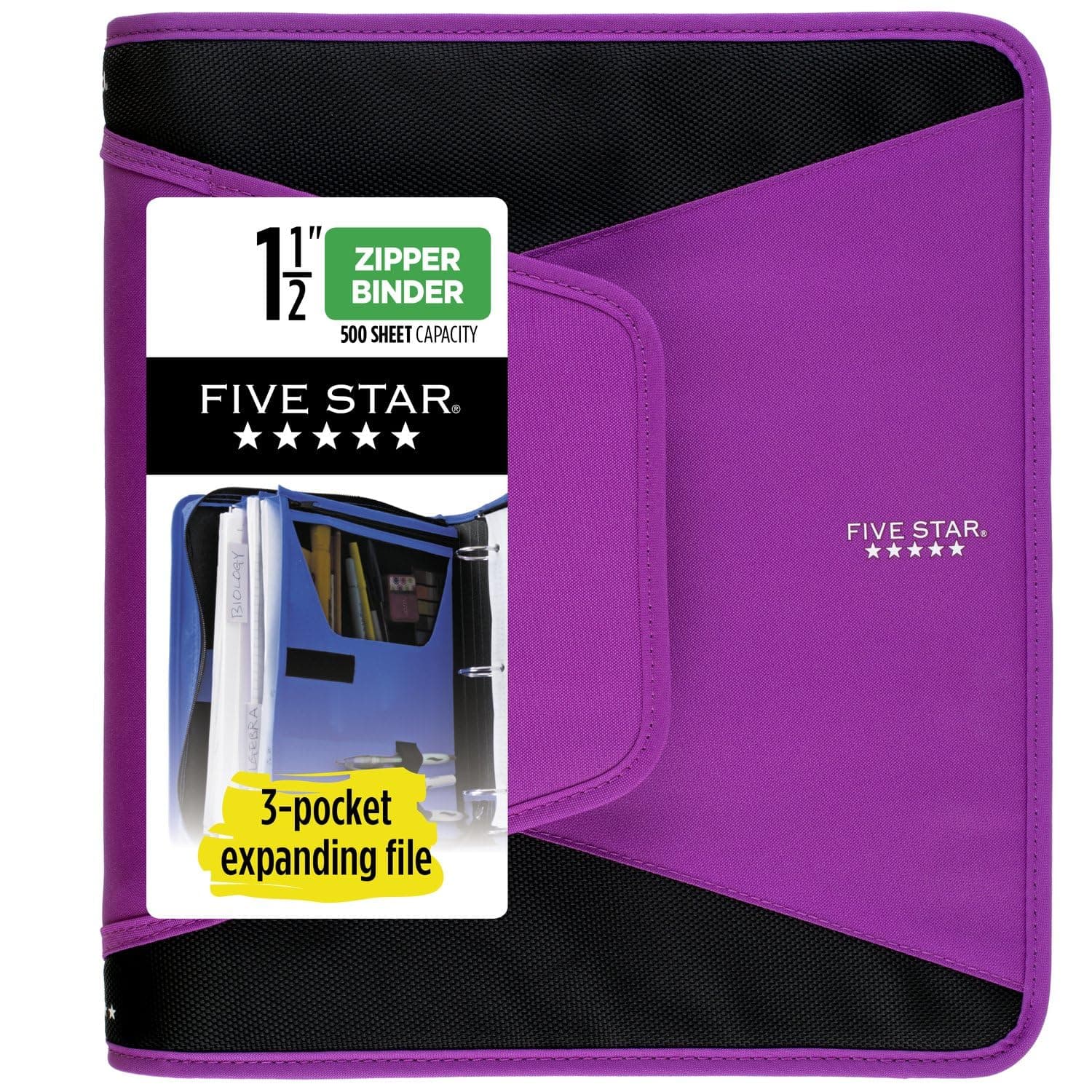 Five Star 1.5" Zipper Binder, 12.75 x 11.25 x 1 Inches, Purple (72532)