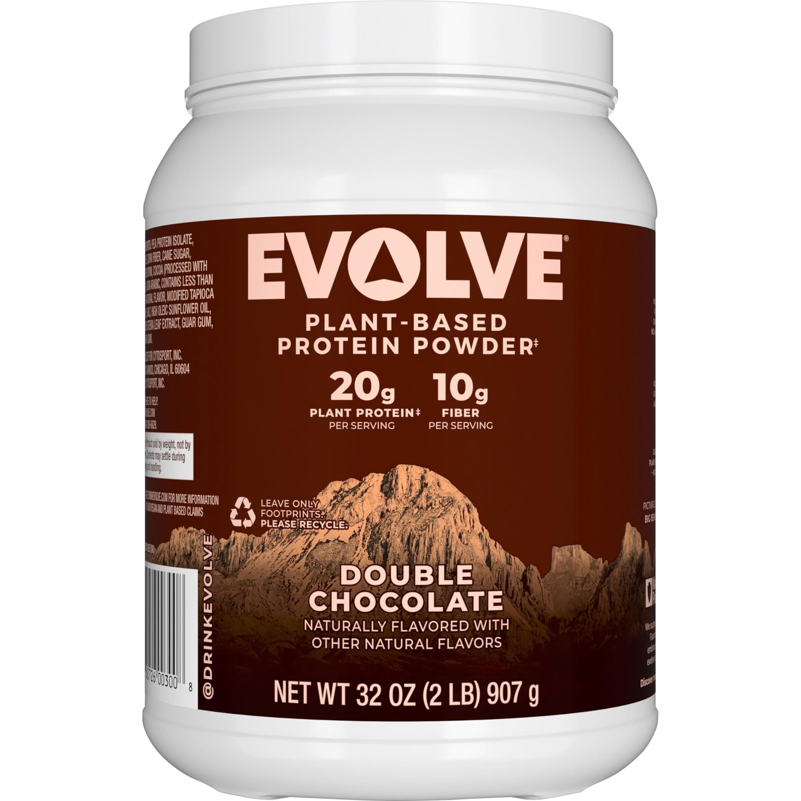 Evolve Plant Based Protein Powder, Double Chocolate, 20g Vegan Protein, Dairy Free, No Artificial Flavors, Non-GMO, 3g Fiber, Amazon Exclusive, 2 Pound (Packaging May Vary)