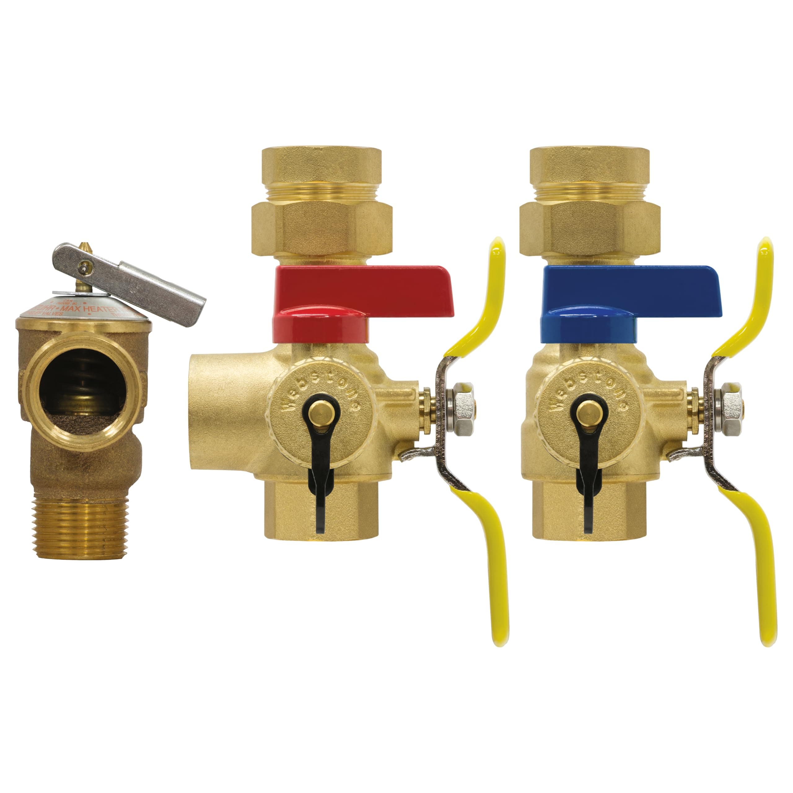Webstone, a brand of NIBCO E-X-P E2 Tankless Water Heater Service Valve Kit, Hot & Cold, Full Port, Hi-Flow Hose Drains, Pressure Relief Valve Outlet, Adjustable Packing Glands, 3/4 in