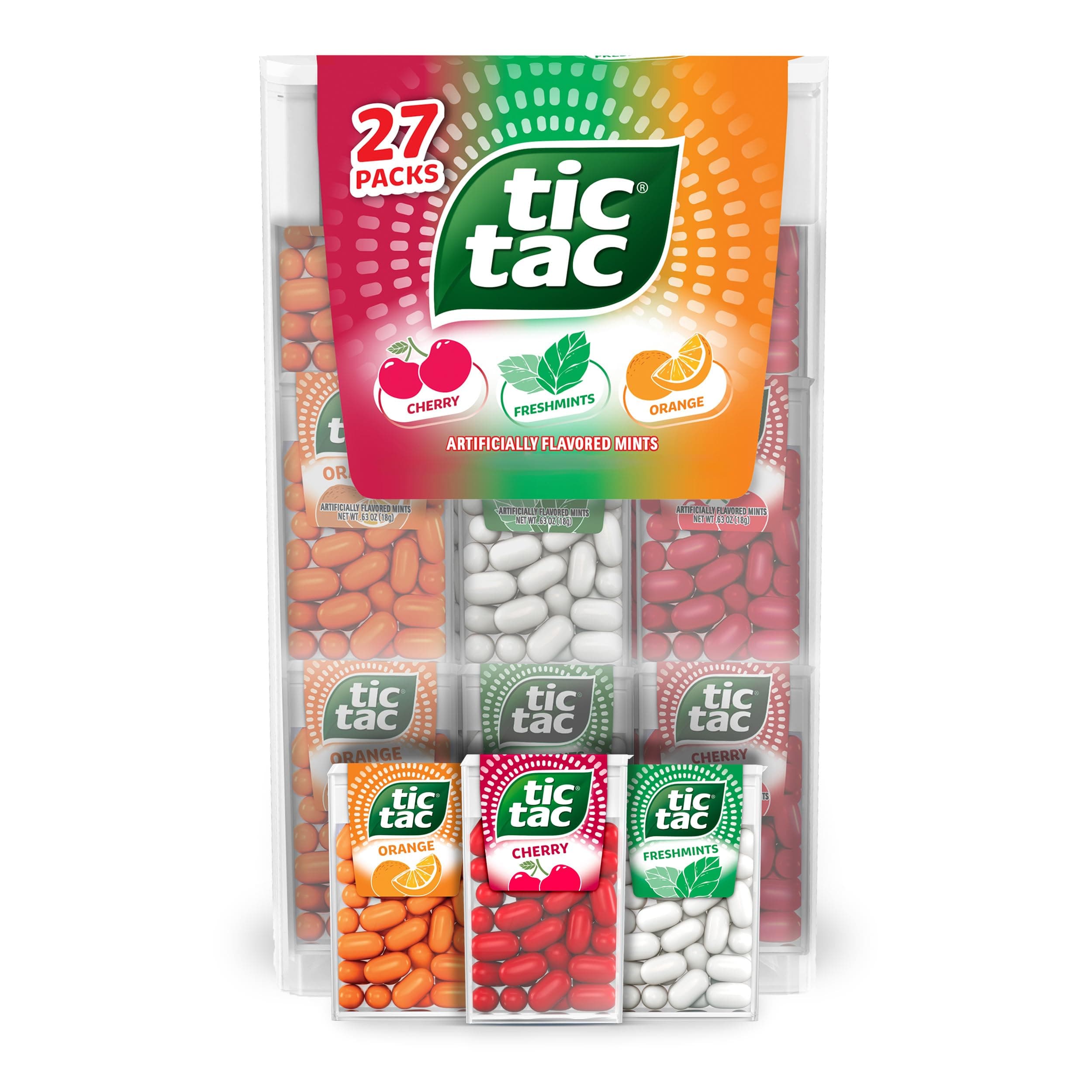 Tic Tac Mega Box, 27 Count, Variety Mints, Freshmint, Orange And Fruit Adventure, On-the-Go Refreshment, Stocking Stuffers, 17.14 oz