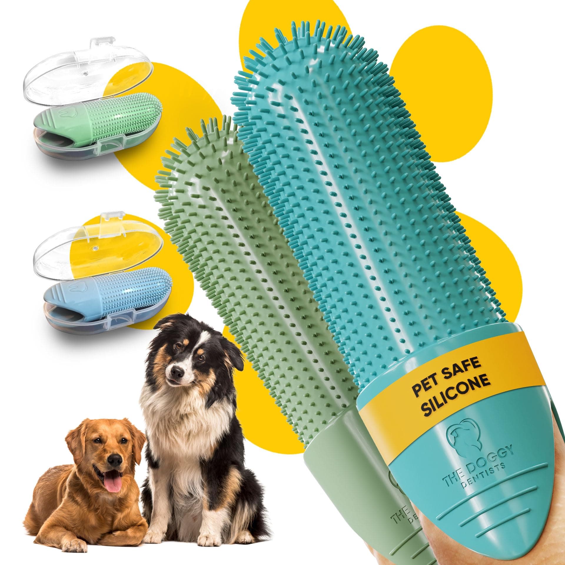 Dog & Cat Finger Toothbrush Pack (2) – 360° Silicone Pet Toothbrush with Protective Case – Perfect for Puppies, Tartar Removal, Bad Breath & Daily Pet Teeth Cleaning