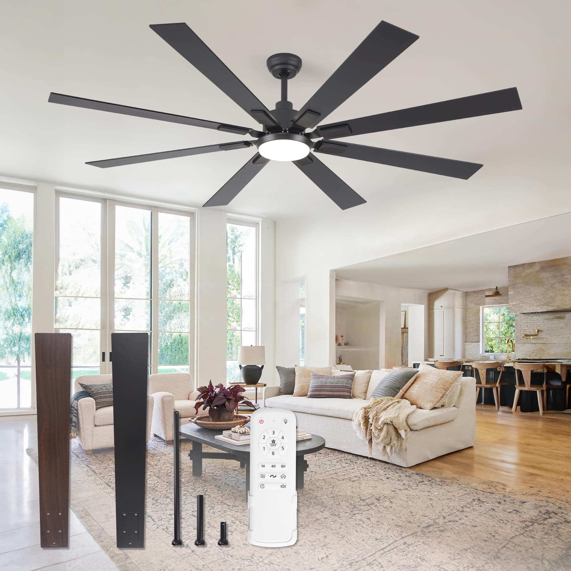 72 Inch Large Ceiling Fans with Lights and Remote Control, Modern Indoor Outdoor Ceiling Fan for Kitchen, Living Room, Patio, Silent DC Motor