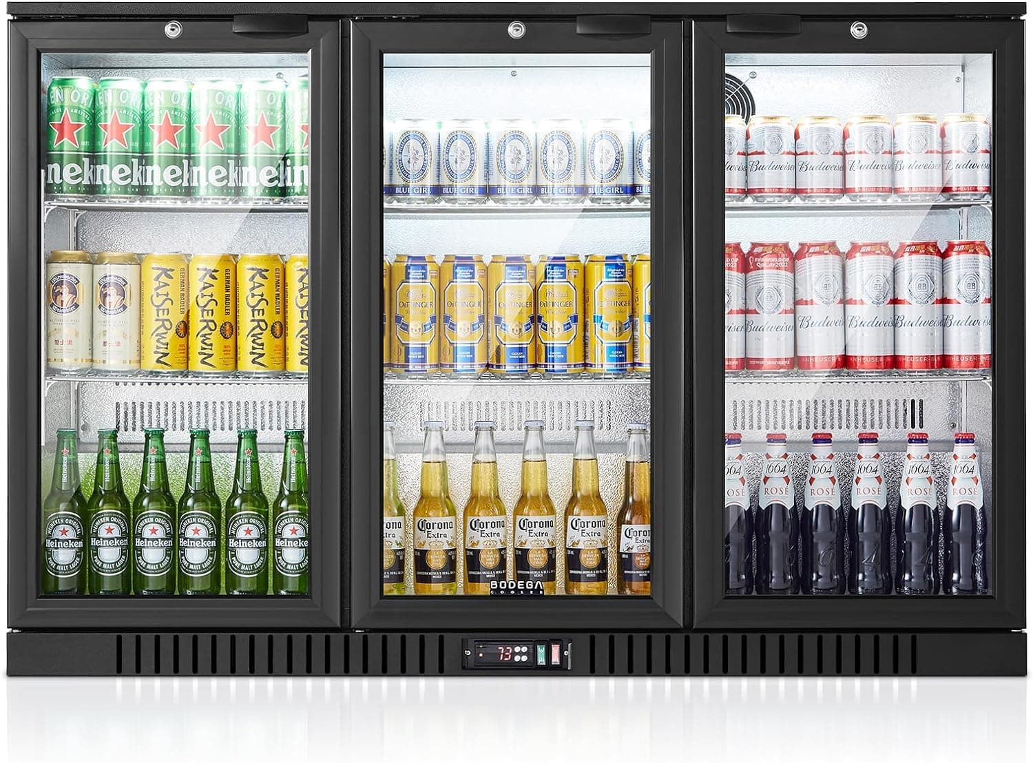 - BODEGACOOLER Back Bar Cooler With 3 Glass Doors,Counter Height Commercial Beverage Refrigerator,11.4 Cu.Ft Display Bar Beverage Fridge with LED Lighting,21 inch Cooler for Beer,Soda Drinks,Wine