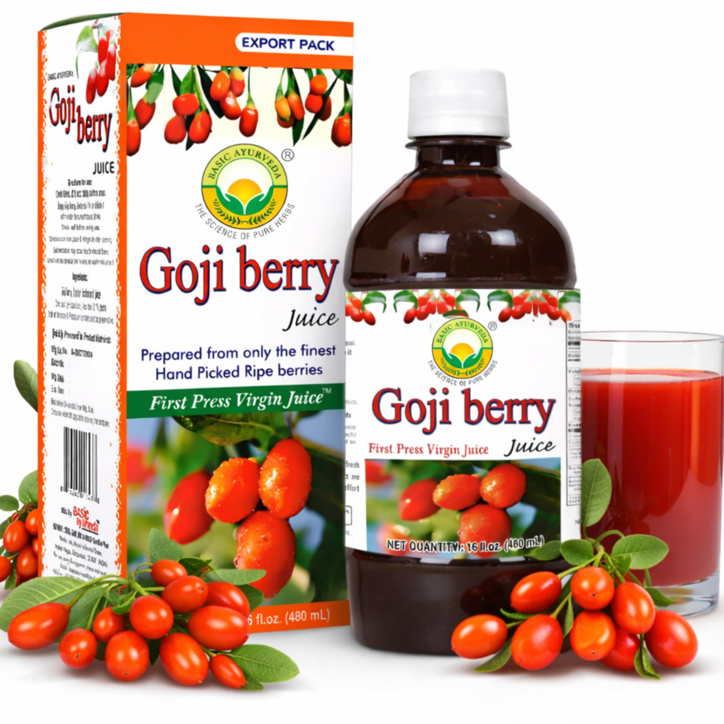 Basic Ayurveda Goji Berry Juice | 480ml (16.23 Fl Oz) | Natural Wolfberry Fruit Juice