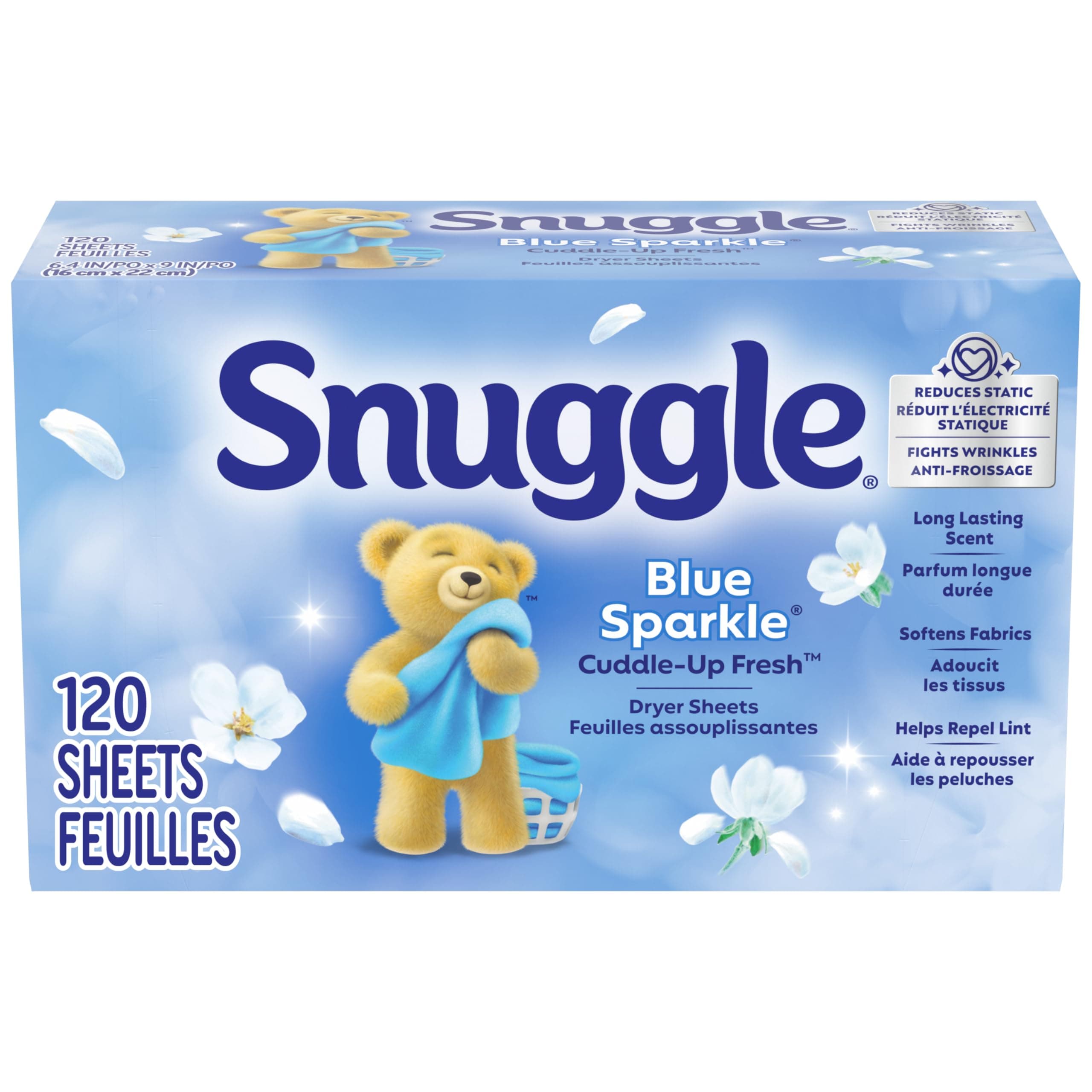 Snuggle Fabric Softener Dryer Sheets, Blue Sparkle, 120 Count