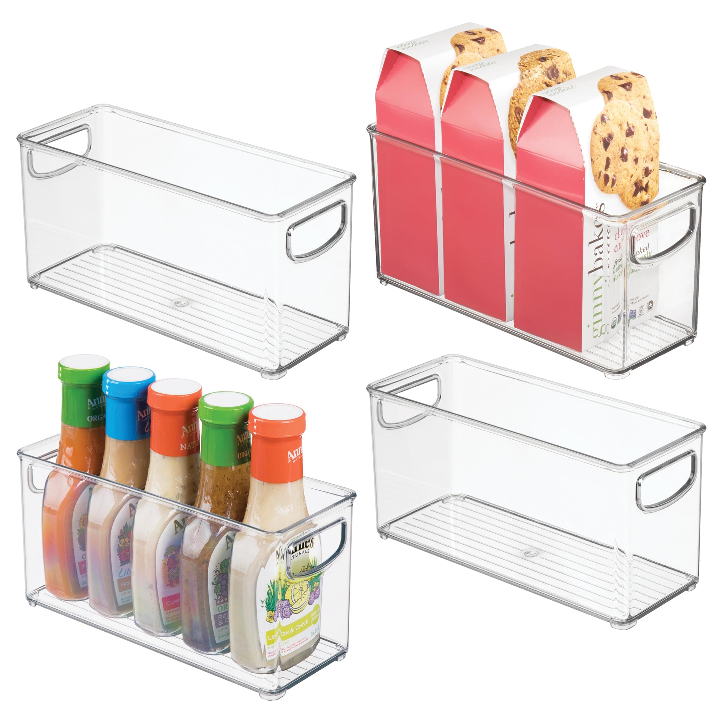 iDesign Slim Clear Plastic Stackable Storage Bin, Tall Narrow Organizer for Kitchen or Pantry, 4-Pack
