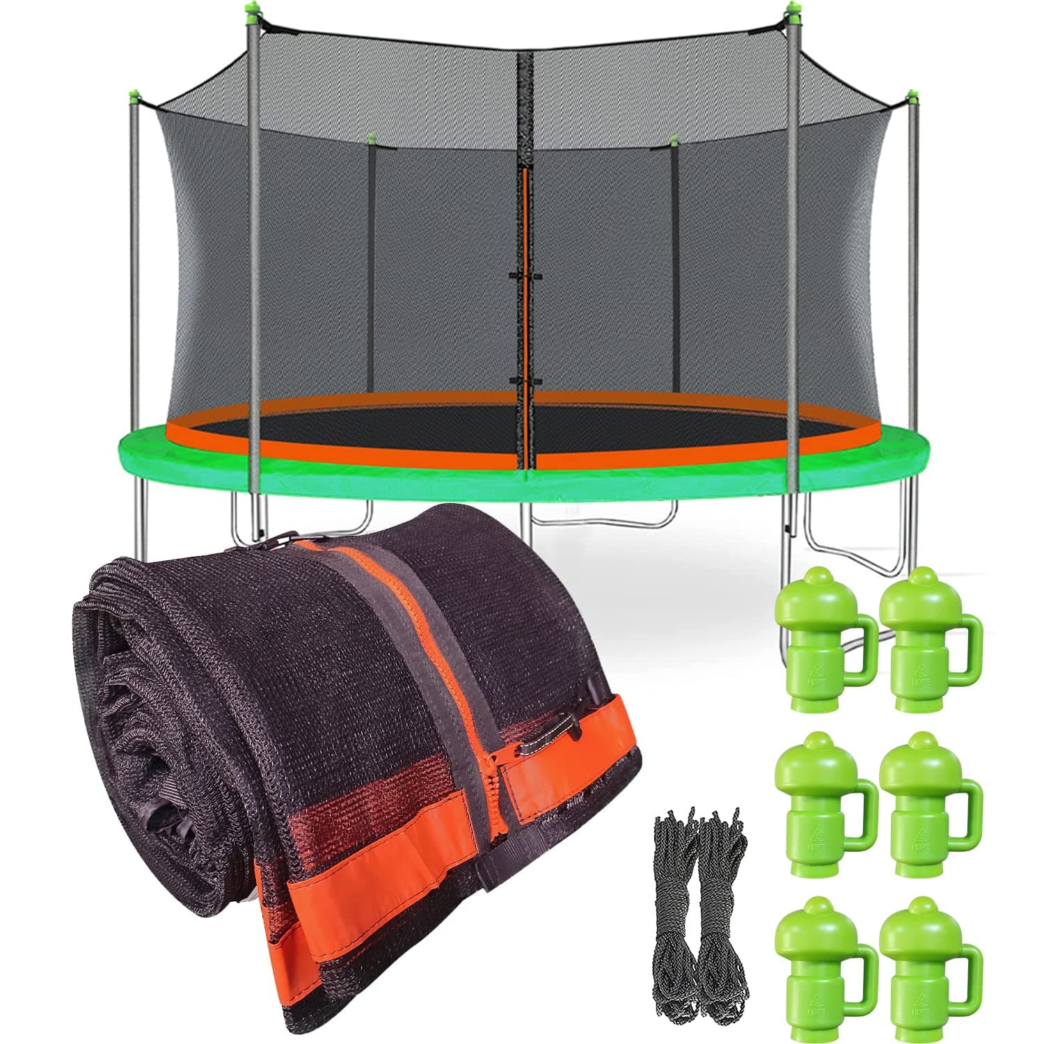 Jump Tastic Trampoline Net Replacement with 6 PoleCaps, 12-15 ft Round Safety Trampoline Net, UV-Resistant, Weather-Resistant, Breathable, Durable (Not Include Poles)