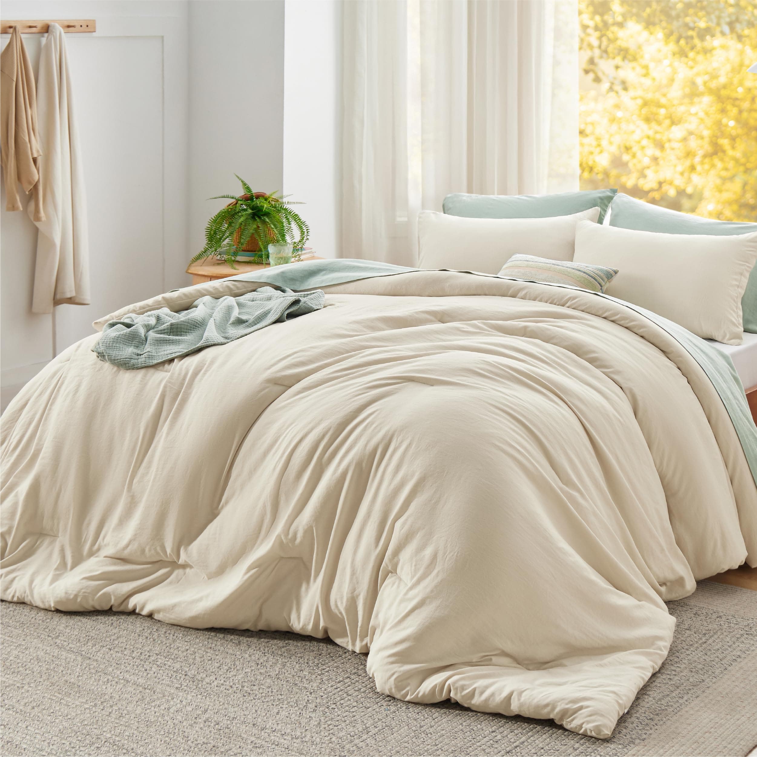 Bedsure Super King Plus Comforter Set, Cream Soft Prewashed Bedding for All Seasons, 3 Pieces GentleSoft™ Bed Set, 1 Lightweight Comforter (128"x120") and 2 Pillowcases (20"x36")