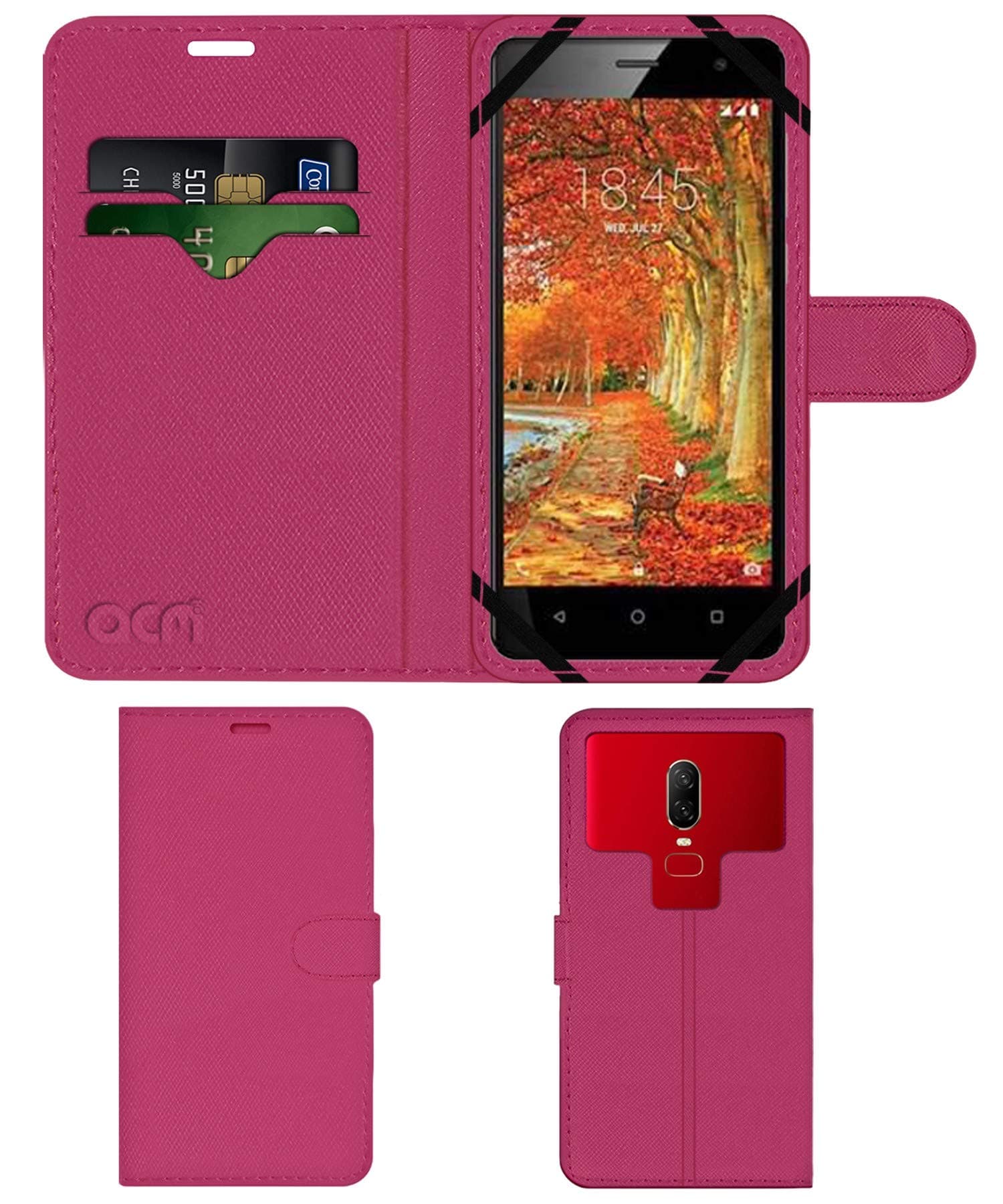 ACM Strap Leather Flip Case Compatible with Ivi P300 Mobile Front & Back Cover Pink