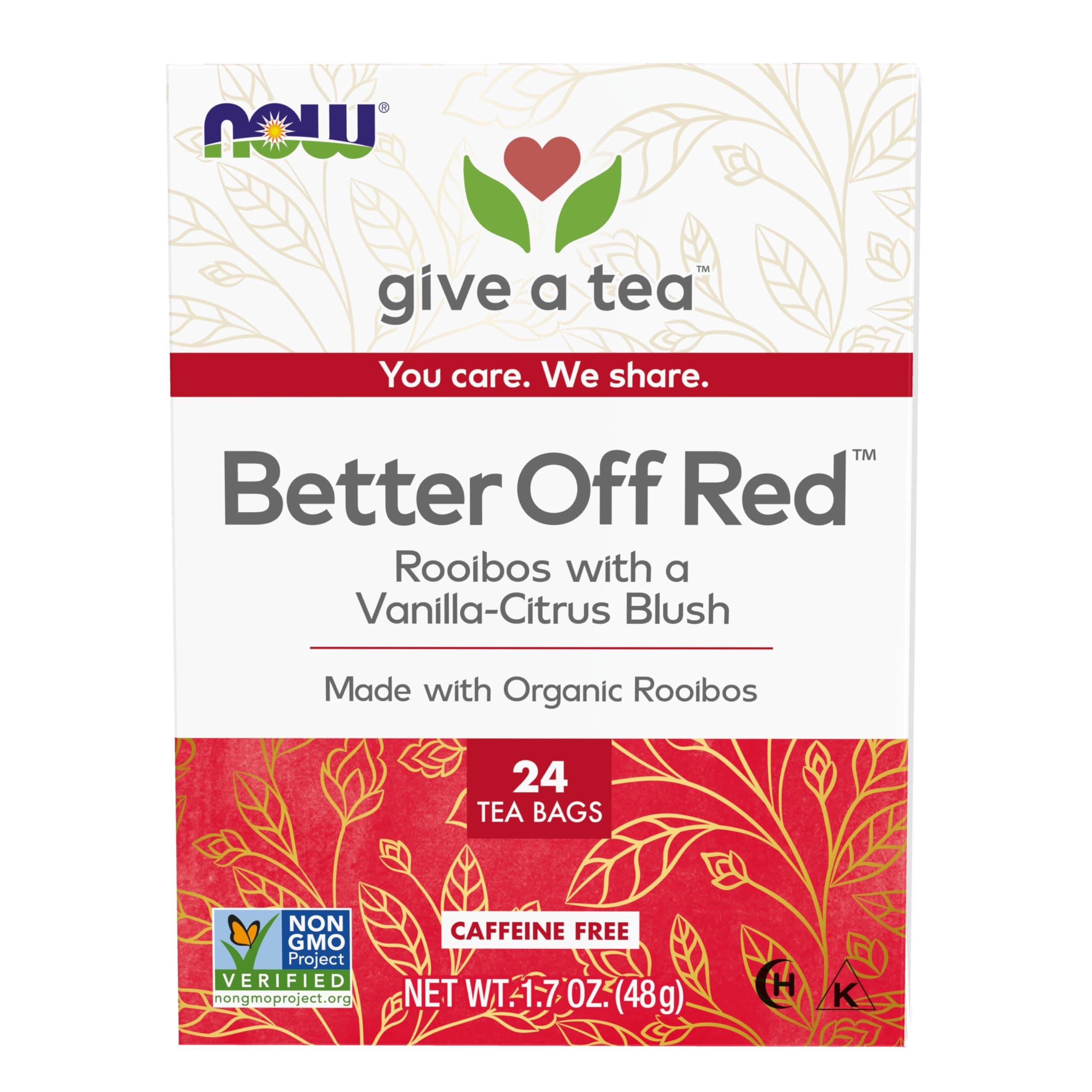 NOW Foods Give a Tea™ Better off Red™ Rooibos Tea with a Vanilla-Citrus Blush, Caffeine-Free, 24 bags