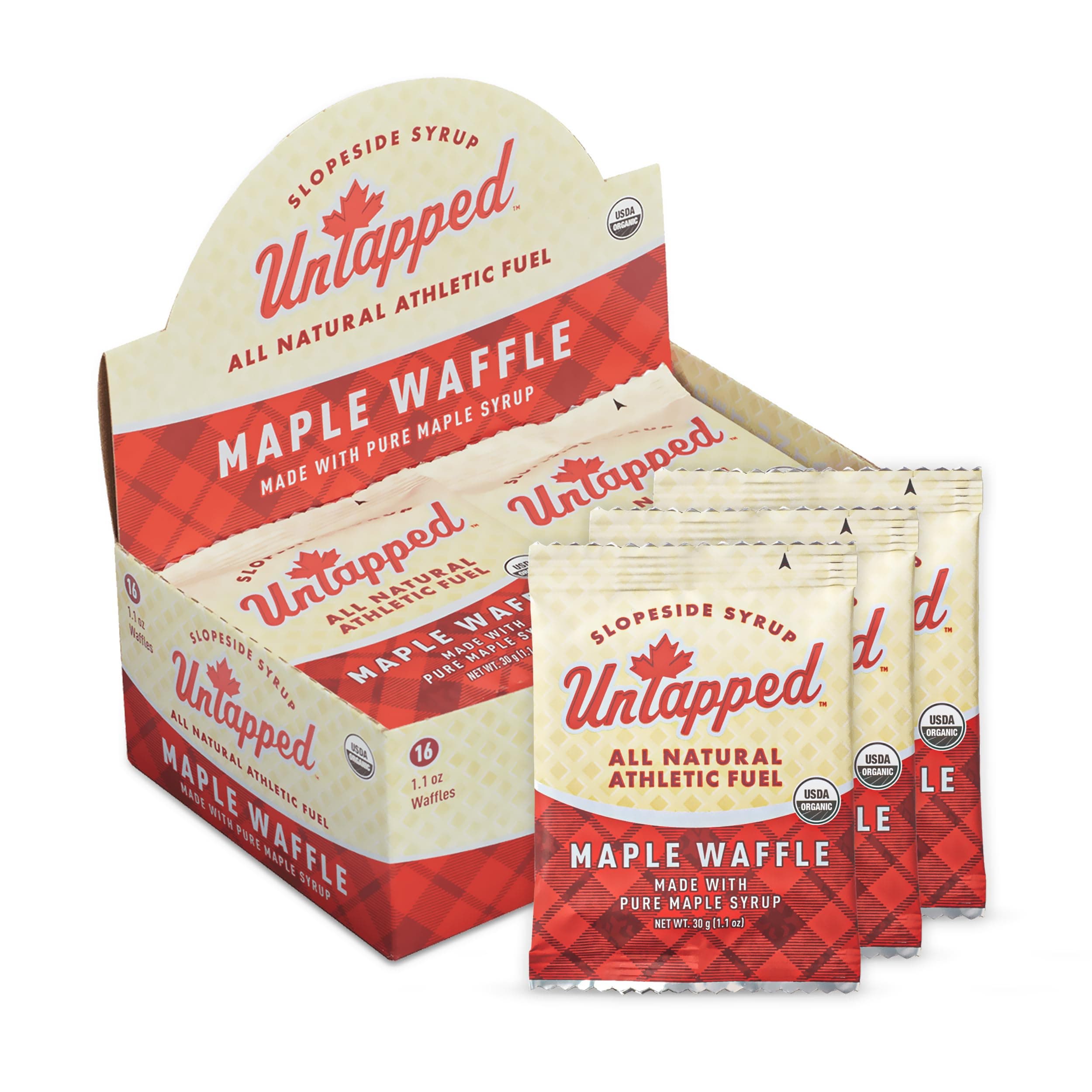 UnTapped Maple Organic Waffles 1.1 oz Each, Box of 16 - Endurance Sports Snacks Sweetened with Real Maple Syrup and Maple Sugar | Vegan & Real Food Waffles | Ideal for Athletic Performance