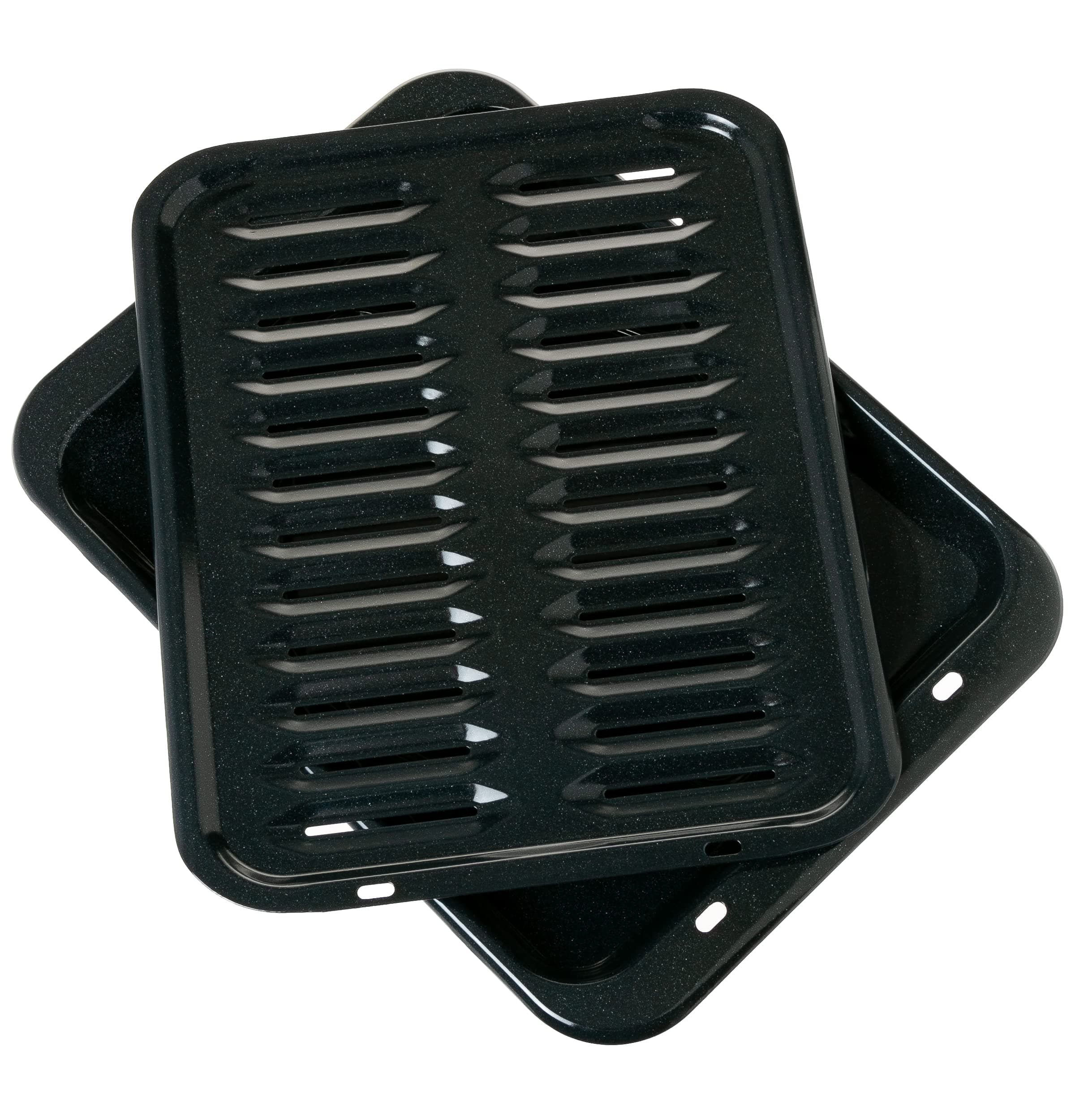 Universal Broiler Pan with Rack for Oven, Non-Stick Pan, 2 Piece Black Porcelain Coated Carbon Steel Roasting Pan, Dishwasher Safe, WB48X10056, Genuine GE Appliances Manufactured OEM Part