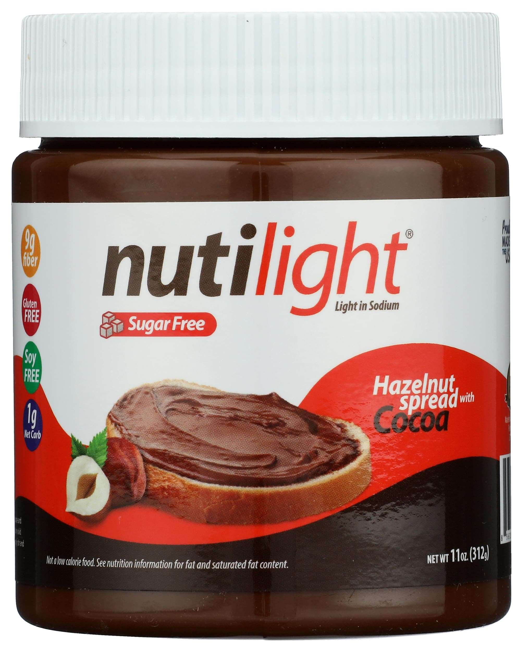 NutiLight Hazelnut and Dark Chocolate Spread 312 grams, Low Carb, No Sugar Added