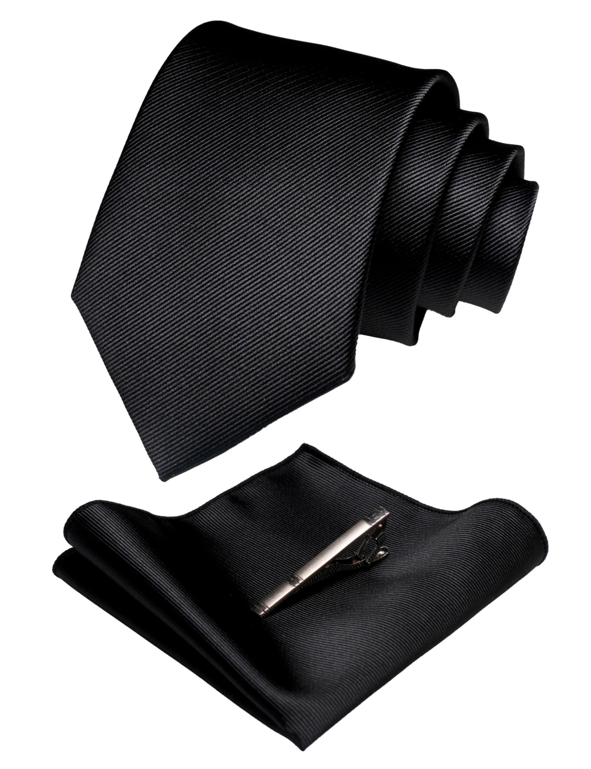 Solid Color Formal Necktie and Pocket Square Tie Clip Sets for Men