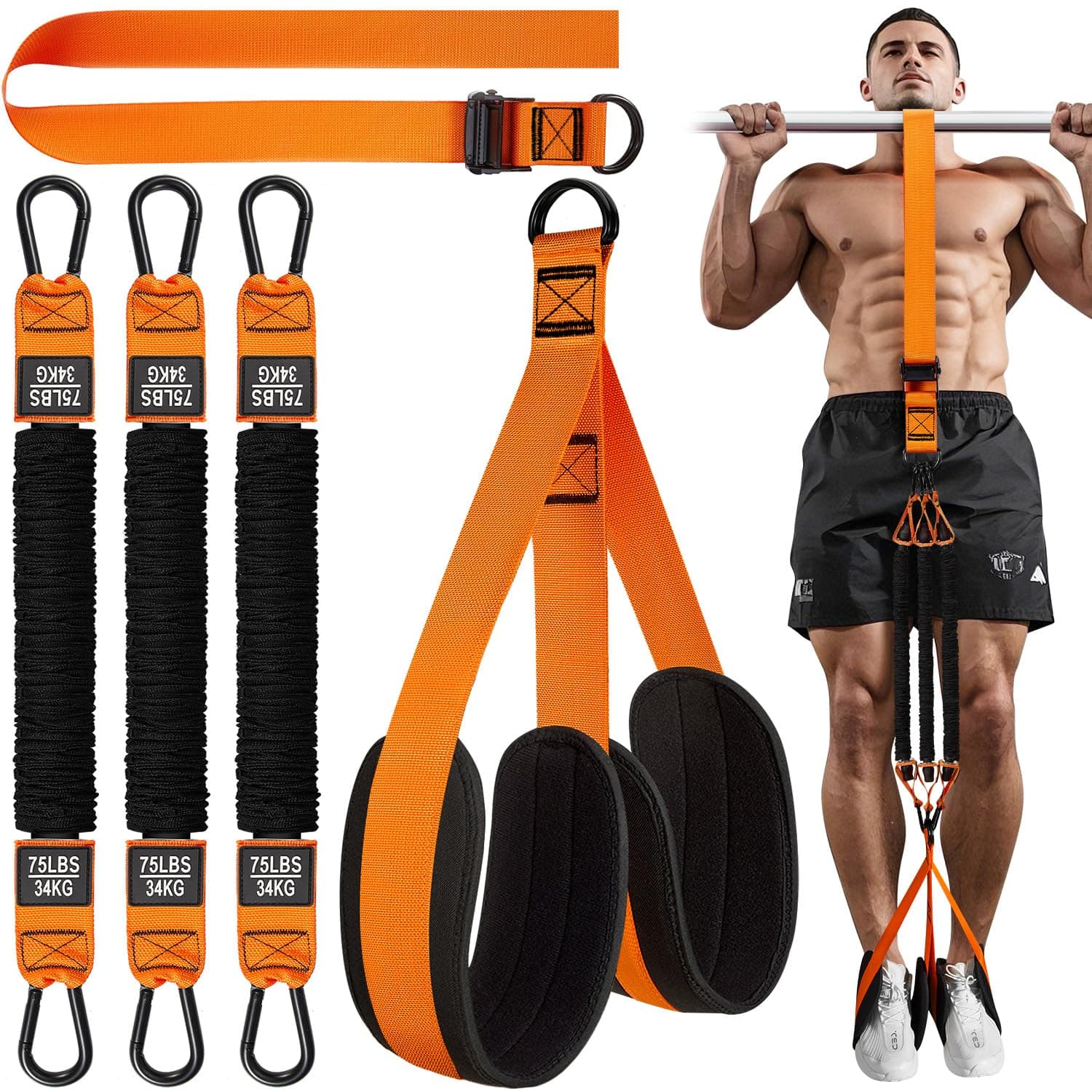 HPYGN Two Foots Pull Up Assistance Bands, Heavy Duty Resistance Band for Pull Up Bar, Adjustable Weight/Size with Fabric Feet/Knee Rest, Bands for Pull Up Assist for Strength Training, Pull Up