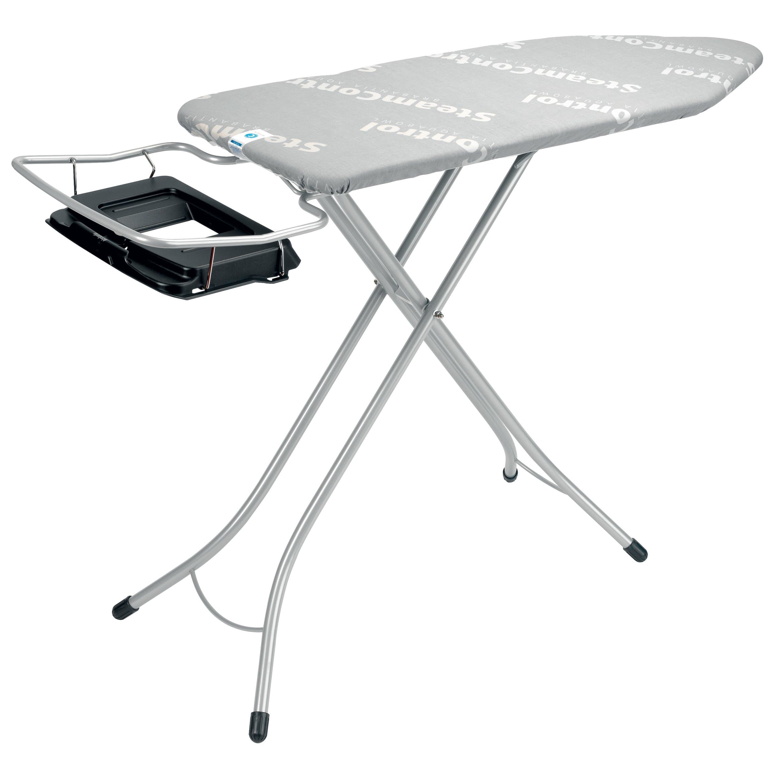 Size C Ironing Board (124 x 45 cm) 7 Height Options, Foldable Steam Unit Holder + Water Collection Tray (Ecru) Non-Slip Feet, Anti-Collapse Child Locks
