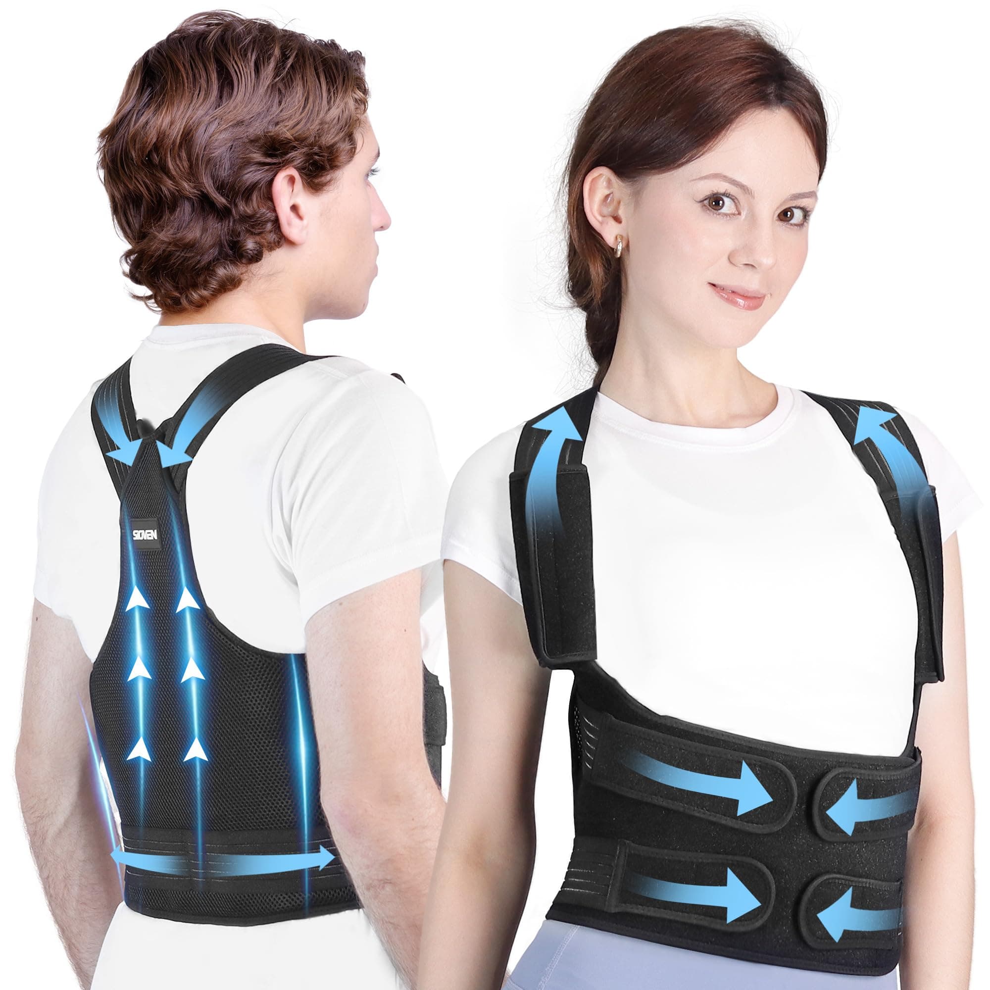 Back Posture Corrector for Men and Women - Adjustable Back Brace Lumbar Support Shoulder Straightener Belt Relief Pain from Upper Back Shoulders Neck - Clavicle Hunchback Support (Black, M)