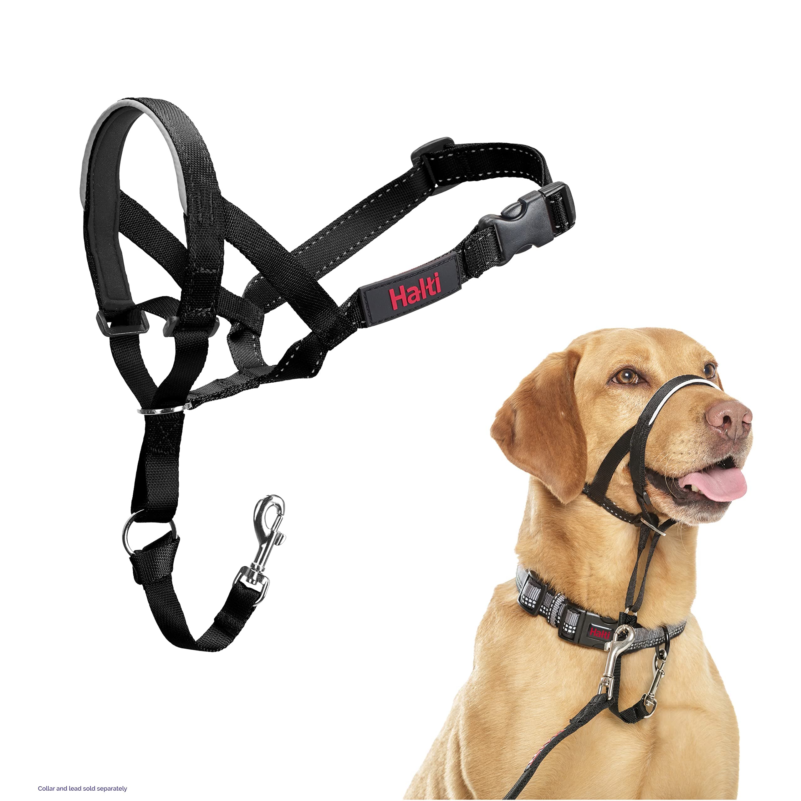Halti Headcollar - Stop Your Dog Pulling on the Leash. Adjustable, Reflective and Lightweight, with Padded Nose Band. Dog Training Anti-Pull Collar for Medium Dogs (Size 3, Black)