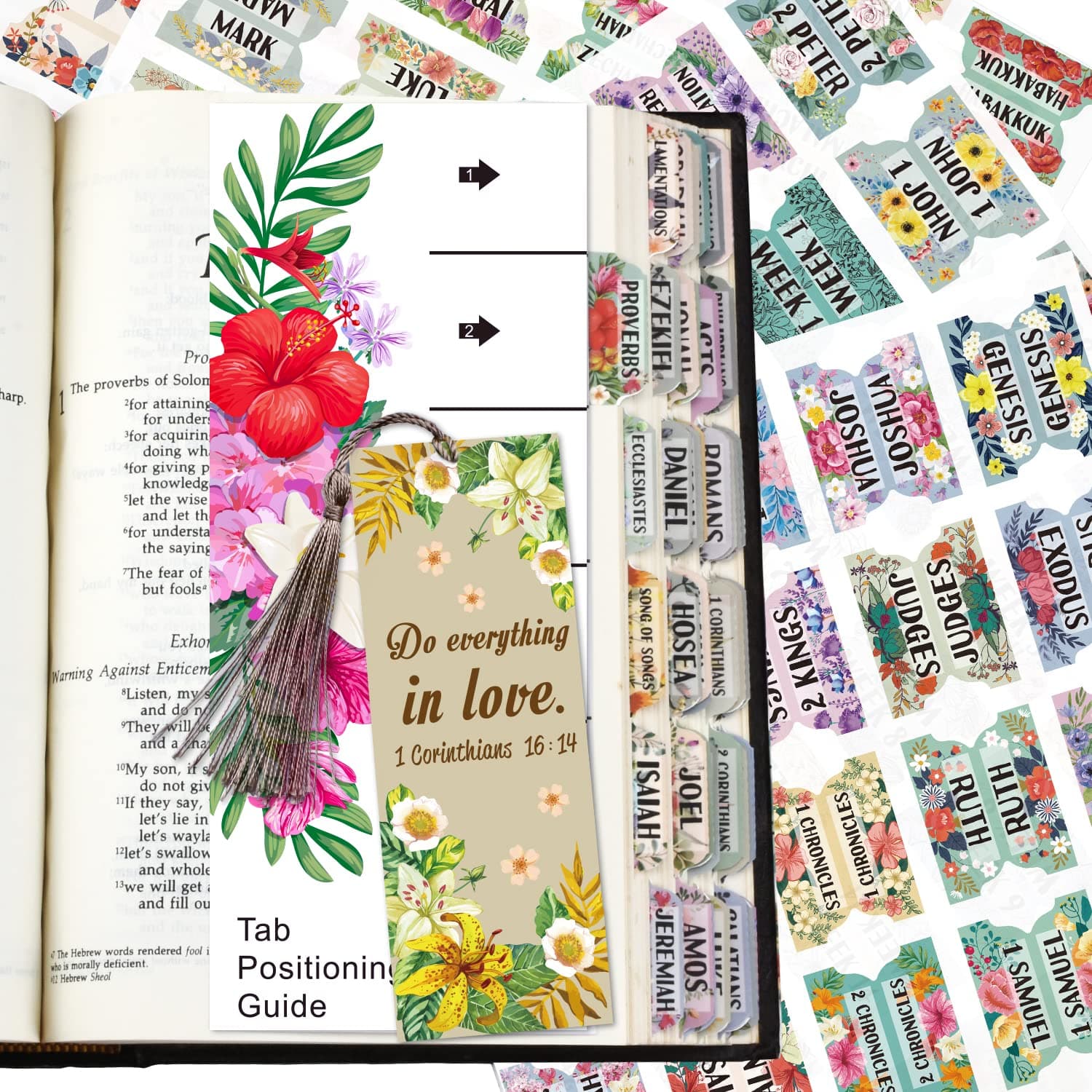 Bible Index Tabs New & Old Testament Tabs Matte Laminated Floral Design - 121 Pcs