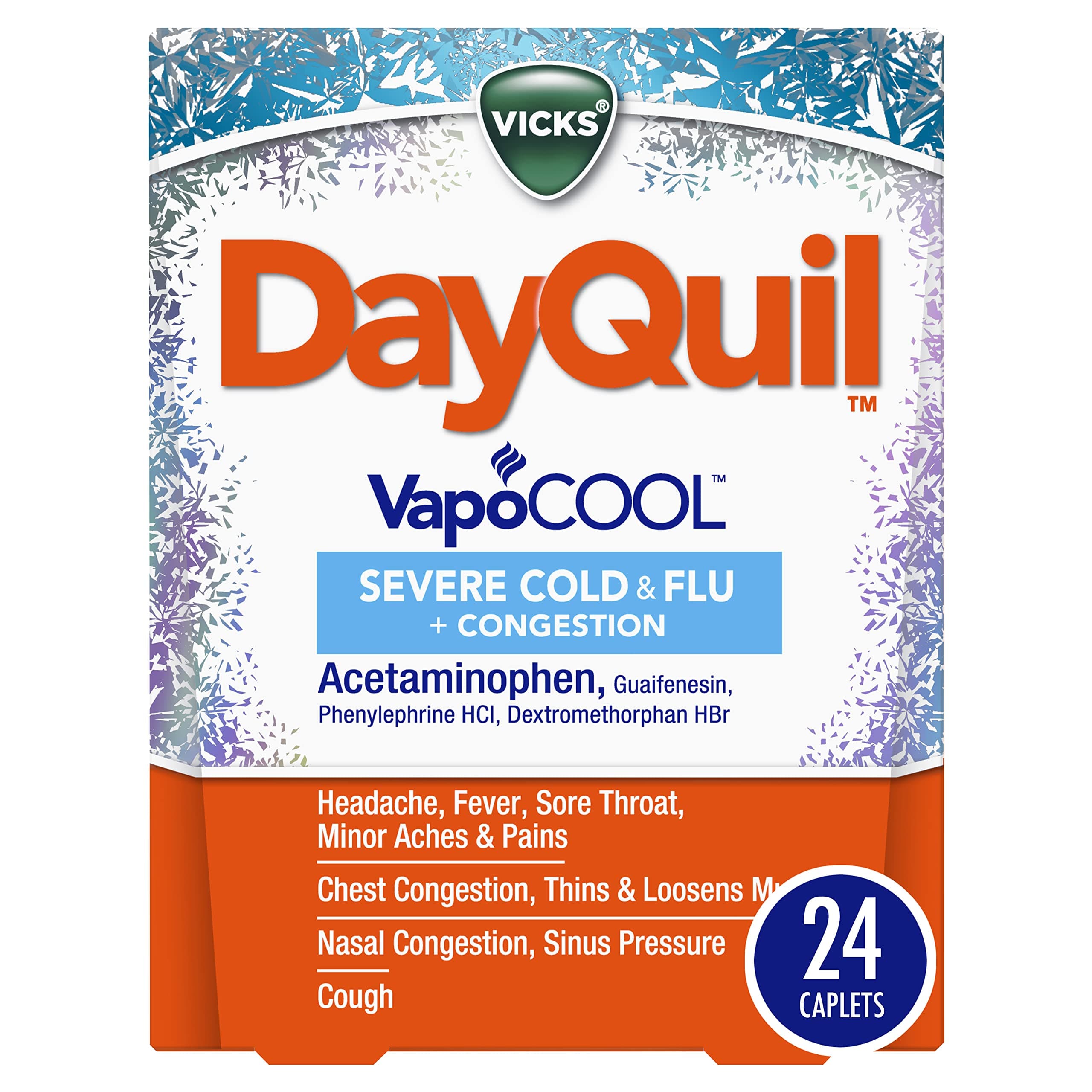 Vicks DayQuil SEVERE with Vicks VapoCOOL Cough, Cold & Flu Relief, 24 Caplets (Non-Drowsy) - Sore Throat, Fever, and Congestion Relief