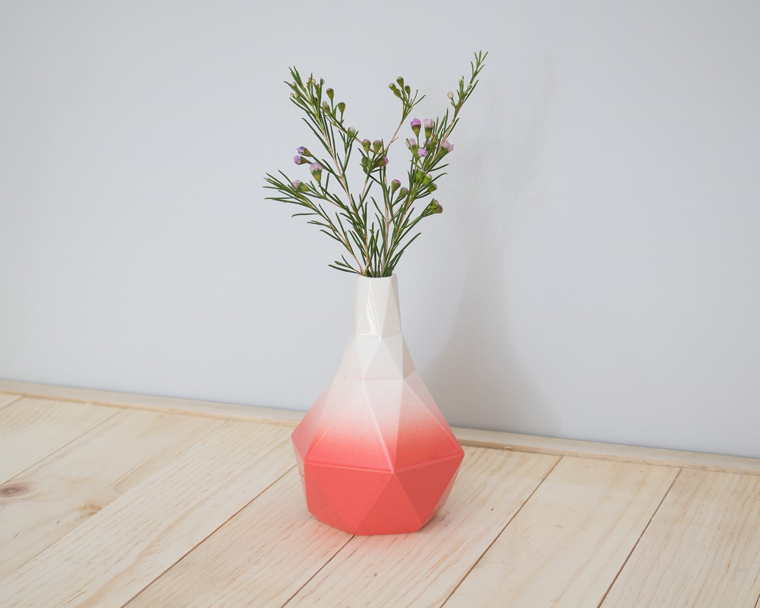 Geometric ceramic Bud vase in Coral