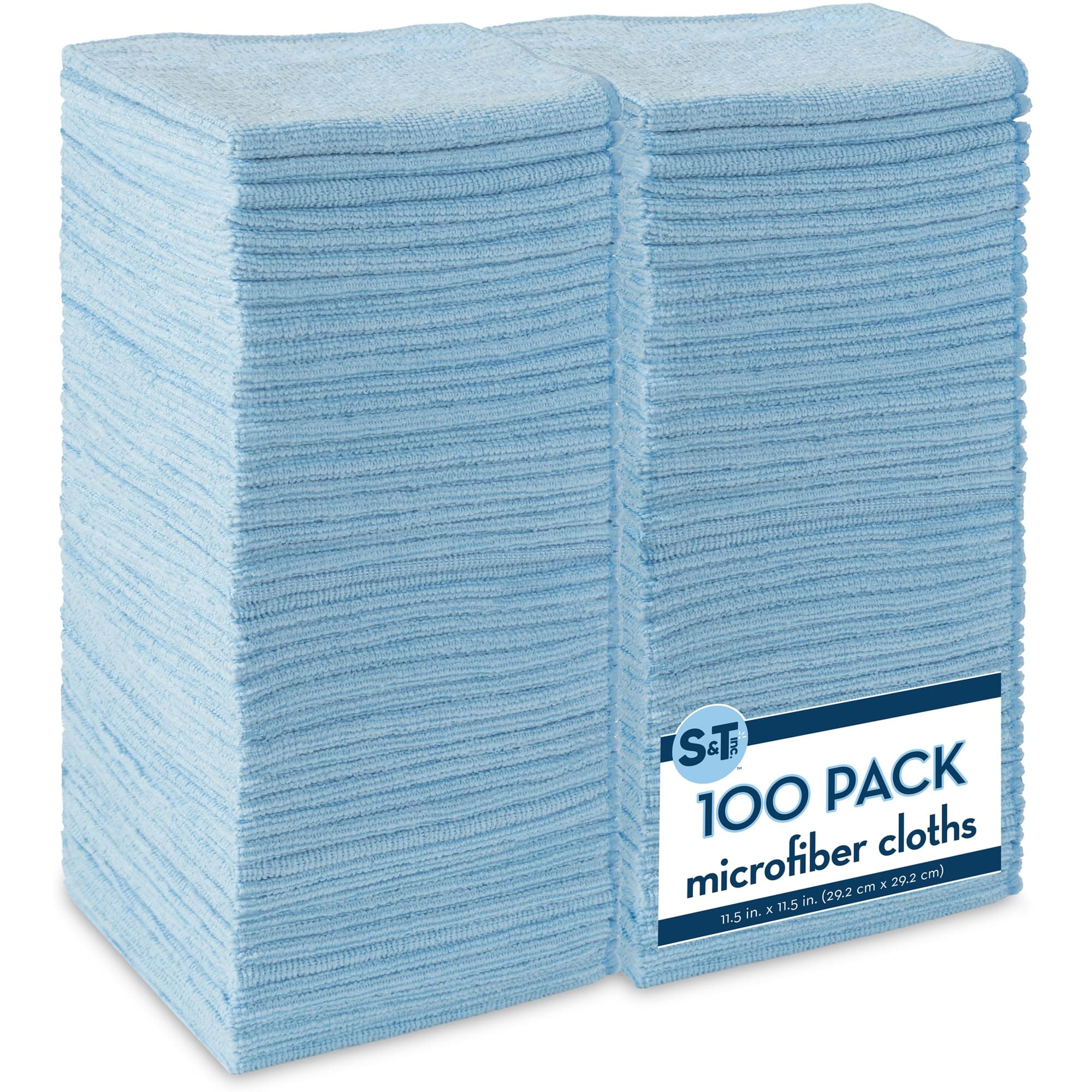 100 Pack Microfiber Cleaning Cloth, Bulk Towels for Home, Reusable Microfiber Towels for Cars, Cleaning Rags, Light Blue, 11.5 Inches x 11.5 Inches, 100 Count