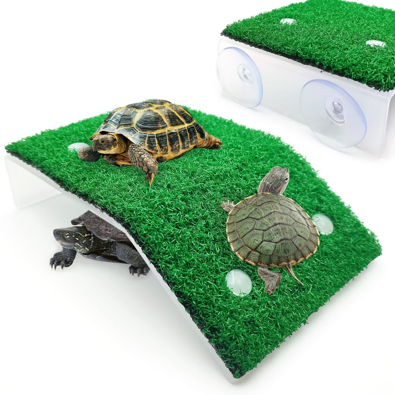 TERRIFI Turtle Resting Basking Platform Simulation Grass Turtle Ramp, Lawn Tortoise Climbing Ladder Turtle Resting Terrace for Reptile Frog Terrapin - Middle
