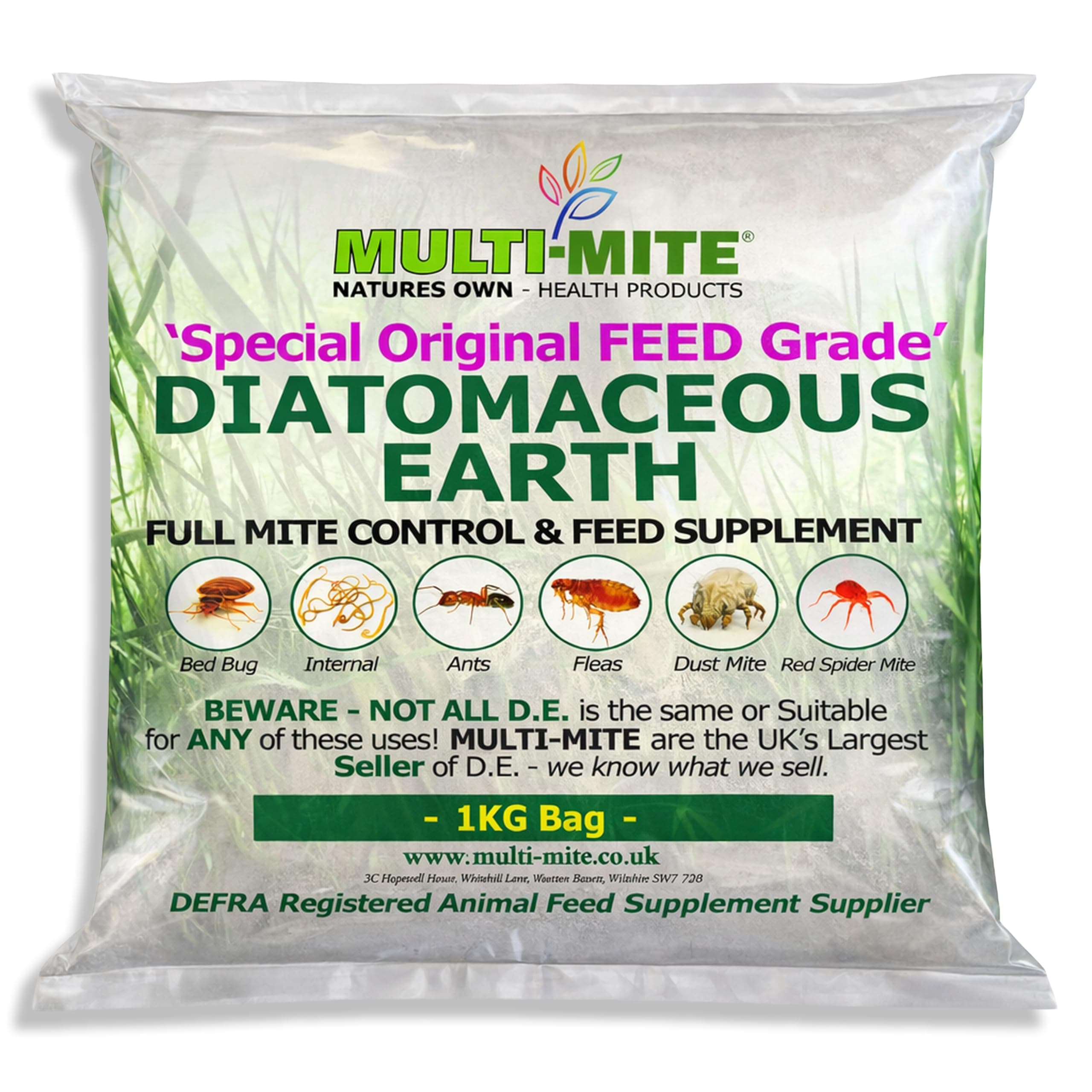 1KG DIATOMACEOUS EARTH Feed Grade - Red Mite Fleas and All Animal Lice Control Powder