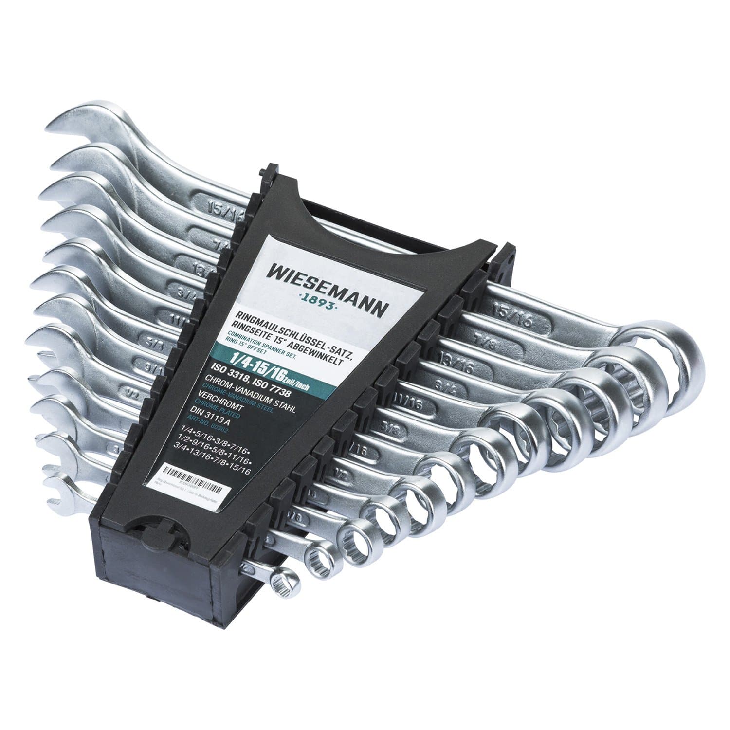 Combination Spanner Set 12 pcs. inch, inch Sizes 1/4" - 15/16" I Spanner Set in Tool Holder I 80362