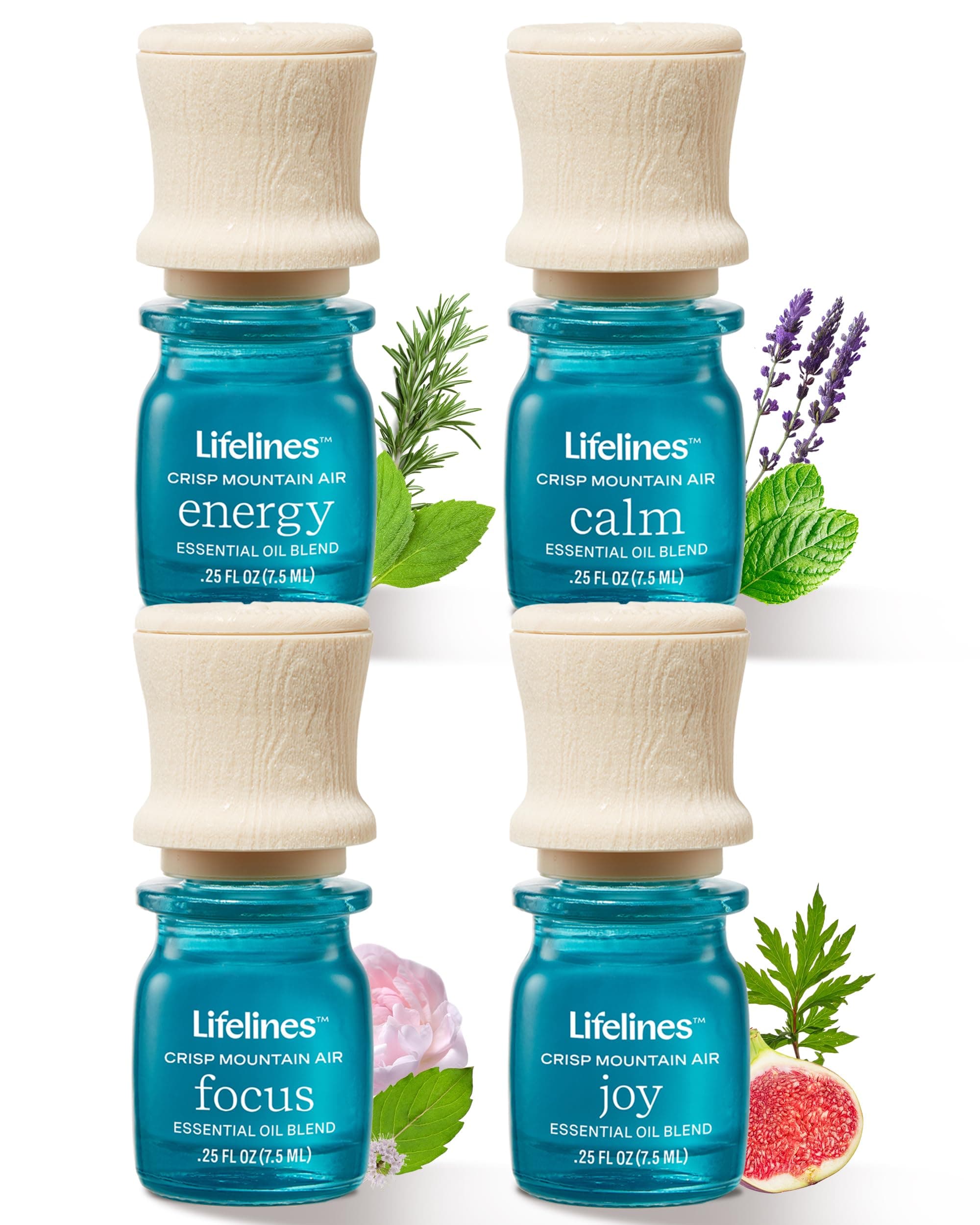 Lifelines Essential Oil Blends, 4-Pack - Blended Essential Oils with Precision Pump for Aromatherapy Diffusers - Long-Lasting Scented Fragrance - Crisp Mountain Air (Joy, Calm, Focus & Energy)