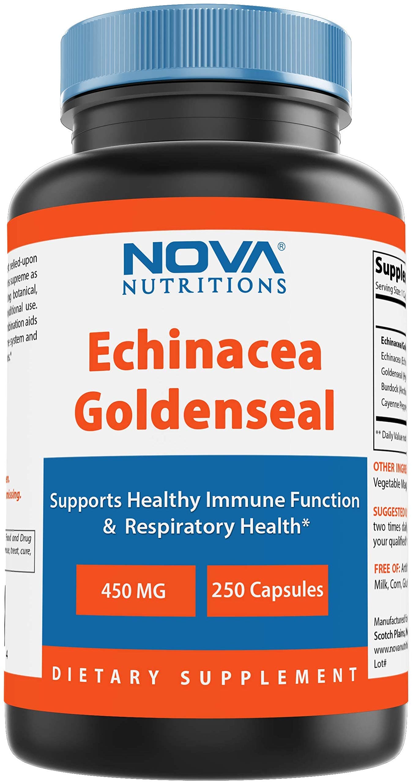 Nova Nutritions Echinacea Goldenseal Complex 450 mg (Non-GMO) - Supports Immune and Respiratory Response* Supports Mucous Membranes, 250 Capsules