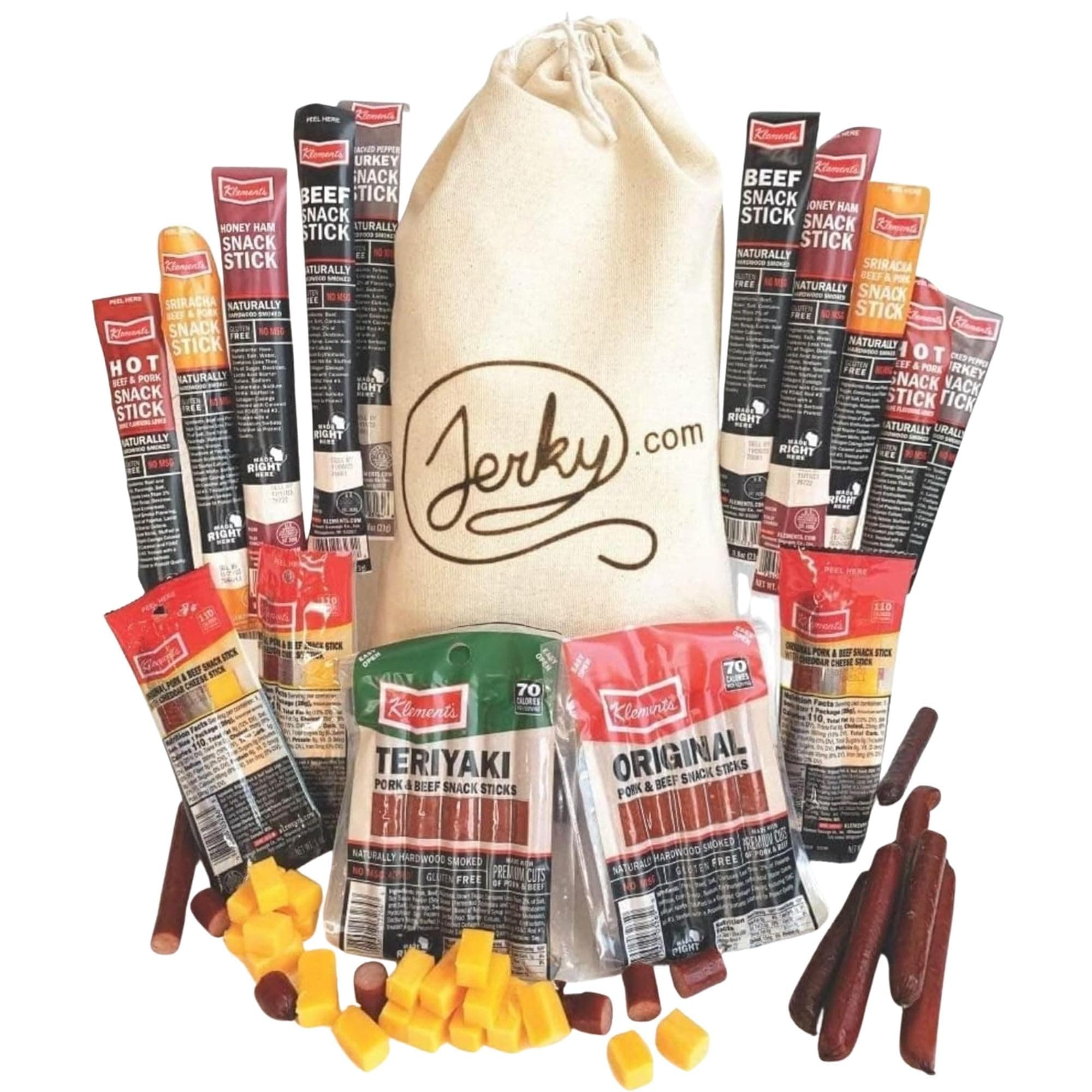 Jerky Gift Basket, 26 pc Unique Snack Stick Gift Bag, Assorted Snack Sticks, Meat & Cheese Snack Packs, High in Protein, Fun Gift Idea for Men & Women