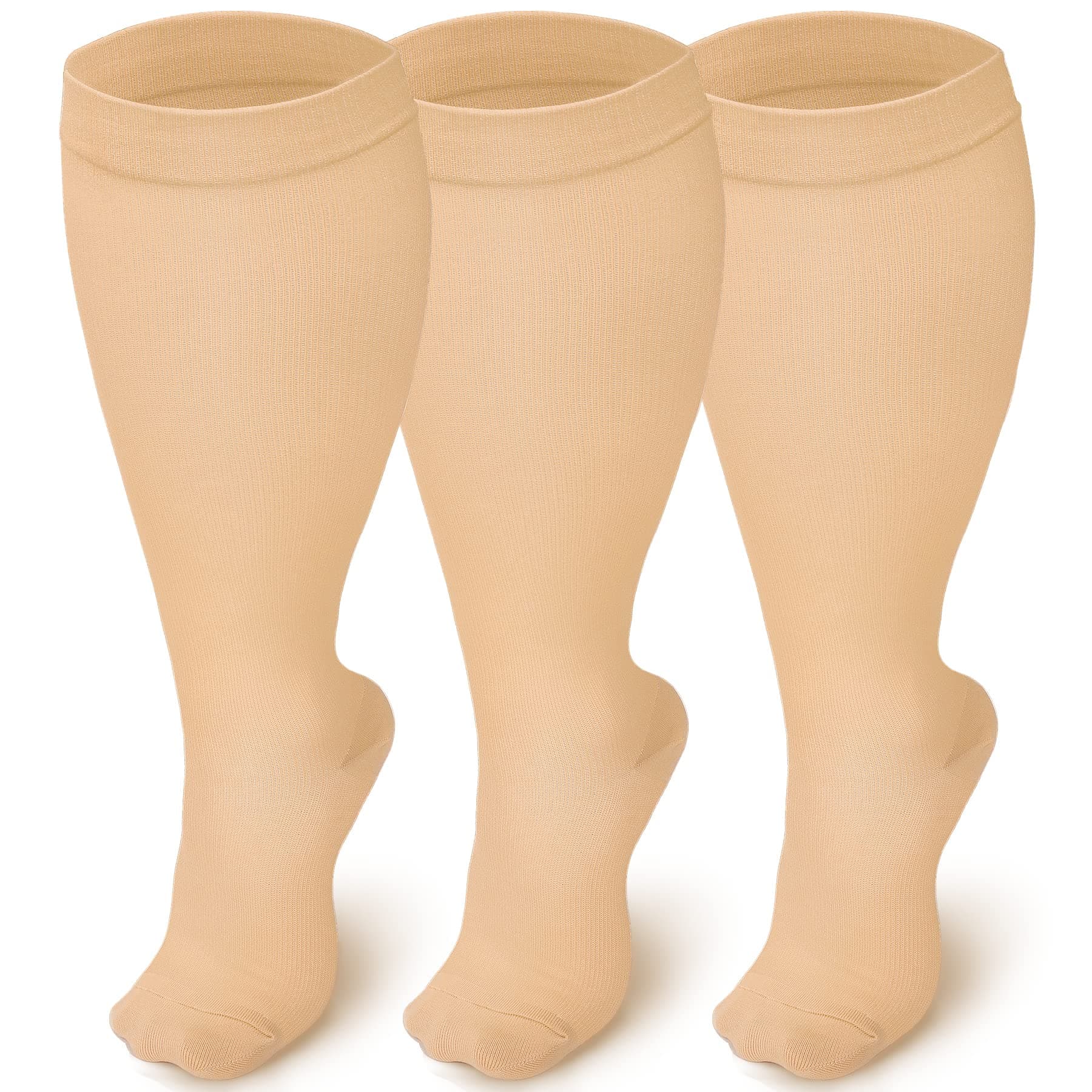 Iseasoo Plus Size Compression Socks for Men and Women-3 pairs Wide Calf 20-30 mmHg Knee High Compression Stockings Support for Circulation,Nurses, Running