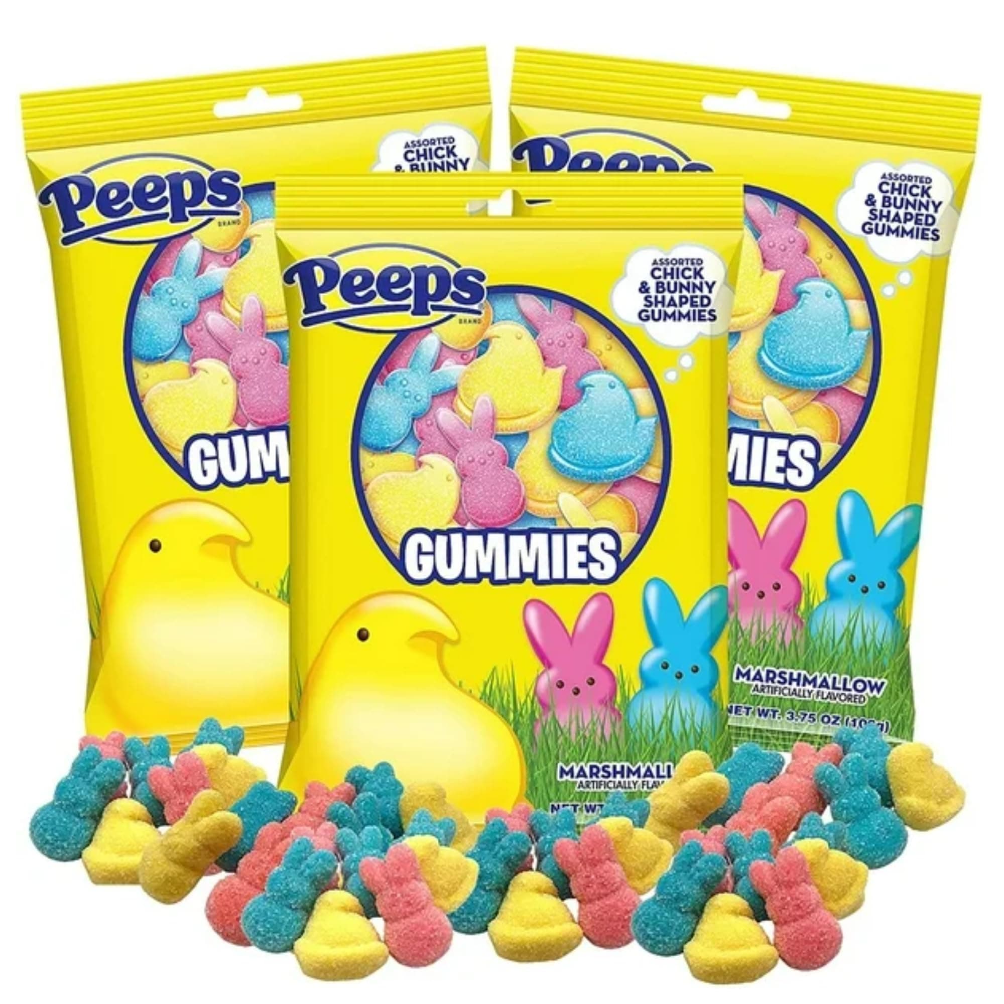 2025 Easter Peep Gummies, Multicolored Bunnies and Chicks, Egg and Basket Stuffers Candy, (Pack of 3)