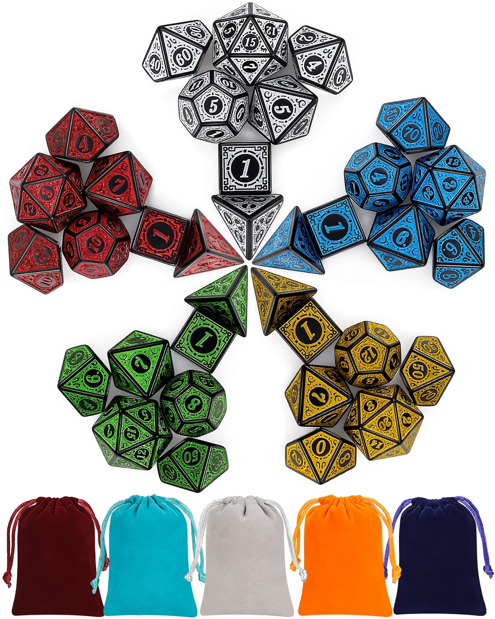 CiaraQ Polyhedral Dice Set - DND Role Playing Dice for Dungeons and Dragons RPG Table Games, Multi-Color, 35pcs
