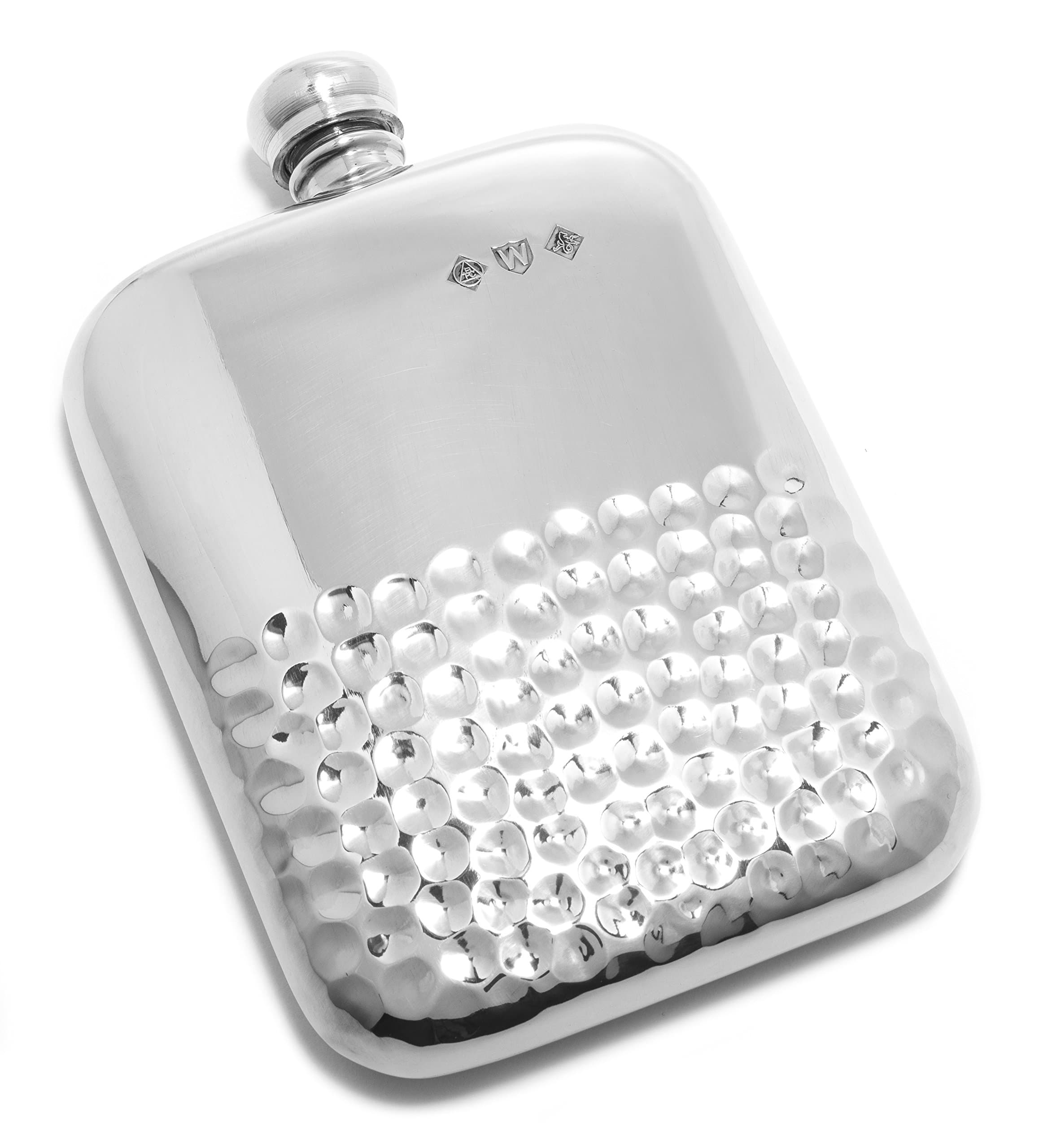 Pewter Flask with Hammered Design and Silver Finish - 5.5 Ounce - Handmade in England