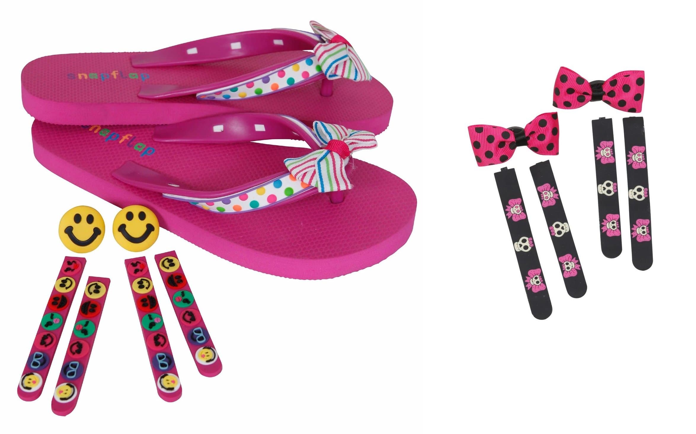 Flip Flops with Accessory Strips and Toe Buttons Bundle for Girls
