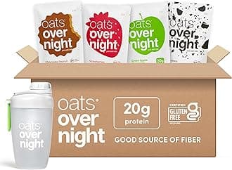 Oats Overnight Classic Variety Pack - High Protein, High Fiber Breakfast Protein Shake - Gluten Free Oatmeal, Non GMO Oatmeal - Green Apple Cinnamon, Cookies & Cream & More (8 Pack + Shaker Bottle)