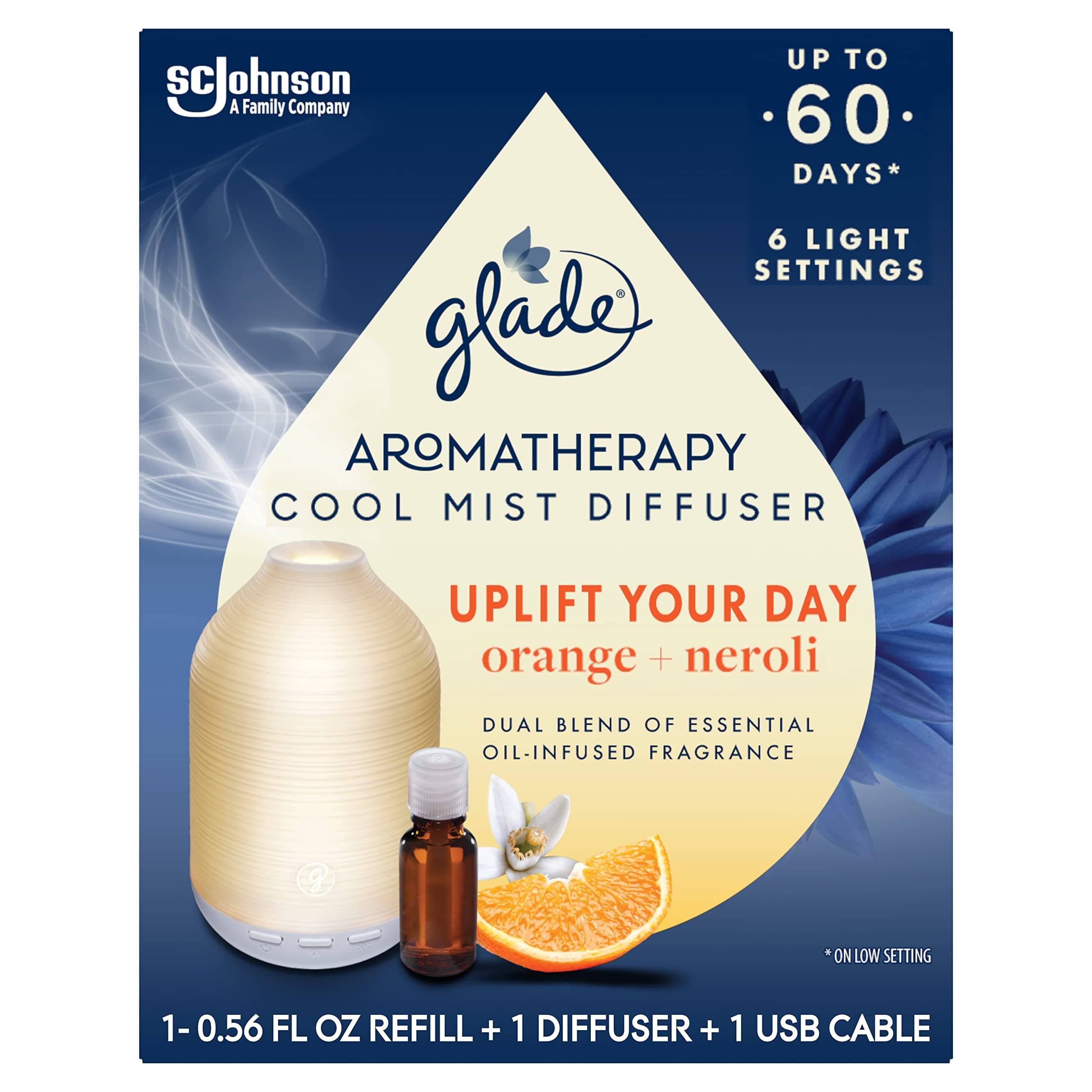 Glade Aromatherapy Cool Mist Diffuser + Refill, Uplift Your Day, 0.56 FL OZ