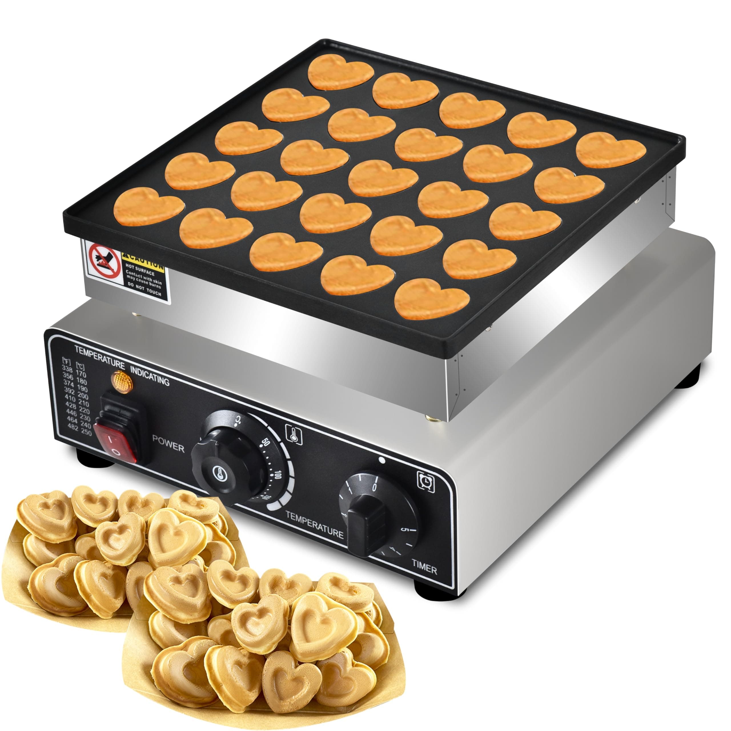 Mini Dutch Pancake Maker, Heart-Shaped Dutch Pancake Machine,25PCs 950W Mini Pancake Maker, 110V Proffertjes Muffin Waffle Maker for Kitchen Bakery Snack Bar