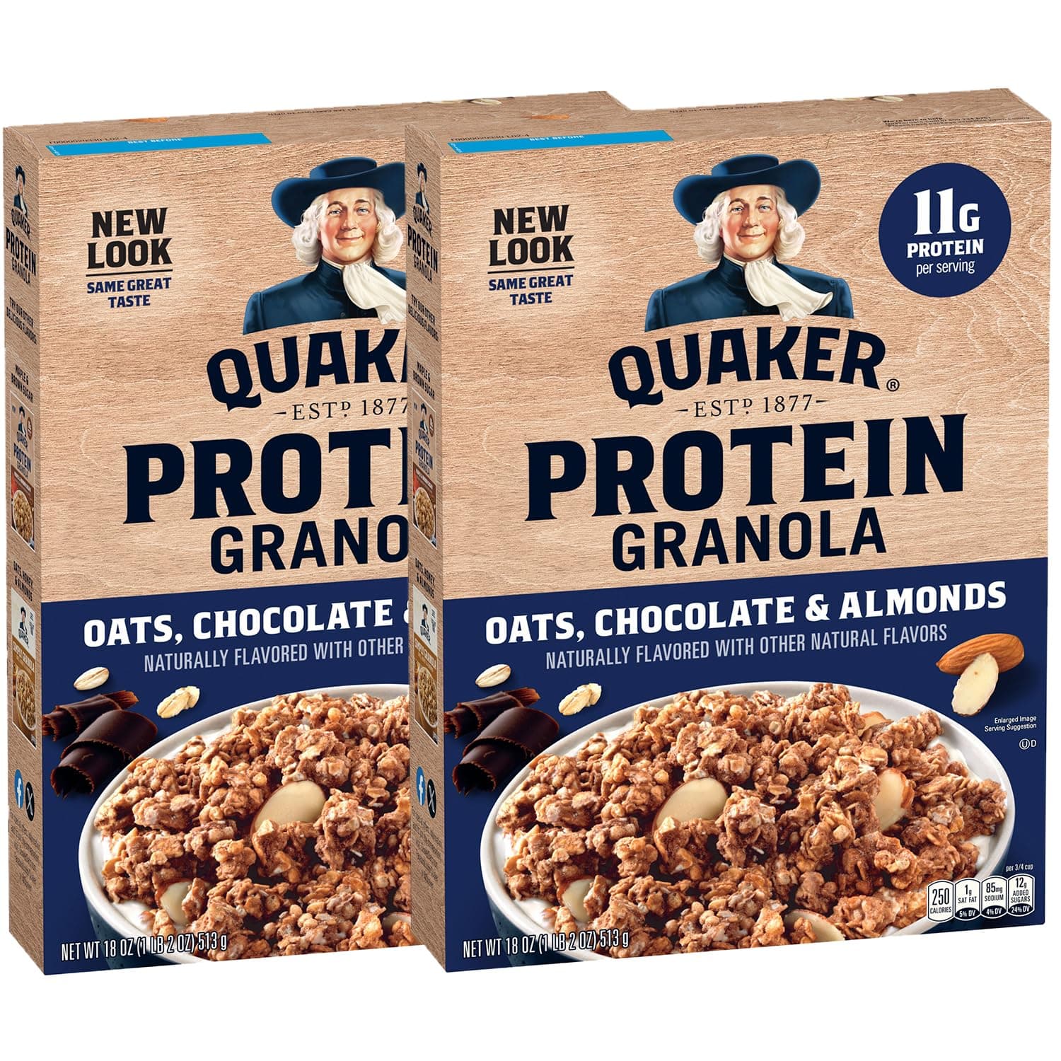 - Quaker Protein Granola, Oats Chocolate, & Almonds, 18oz Boxes (2 Pack)