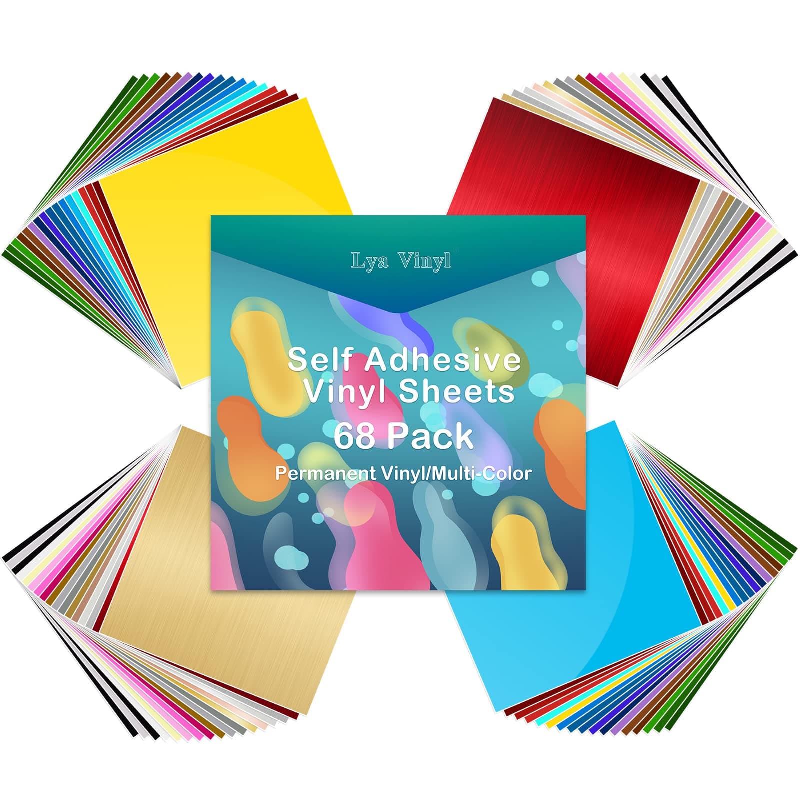 Lya Vinyl 68 Pack Permanent Vinyl, Self Adhesive Vinyl Sheets for Cutting Machine, Permanent Outdoor Sheets for Party Decoration, Sticker, DIY Mug, Car Decal