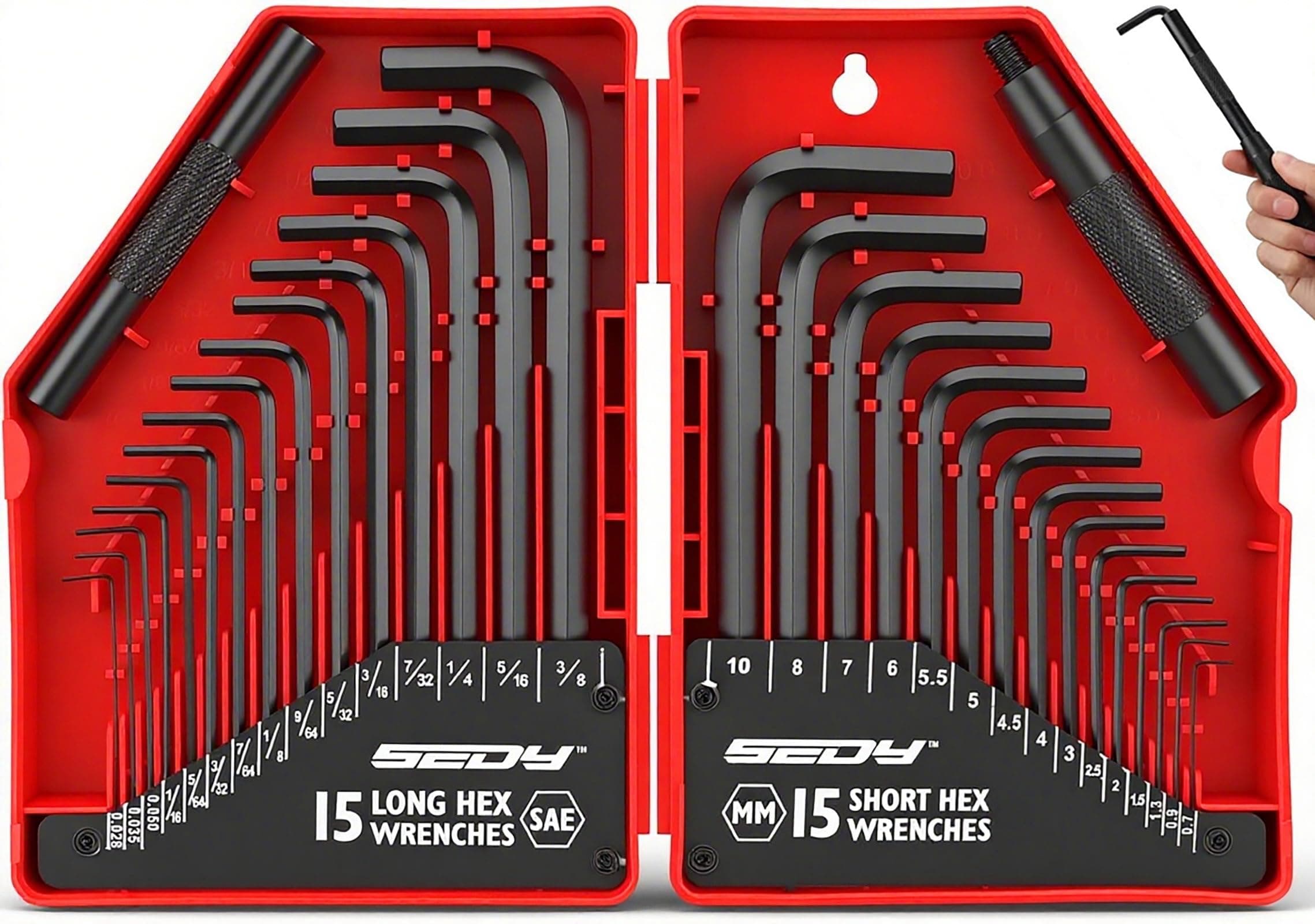 32-Piece Hex Key Wrench Set, Metric and SAE Allen Wrenches (0.028-3/8 inch, 0.7-10 mm) L Shape Allen Keys, Chrome Vanadium Steelwith 2x Extension Handle