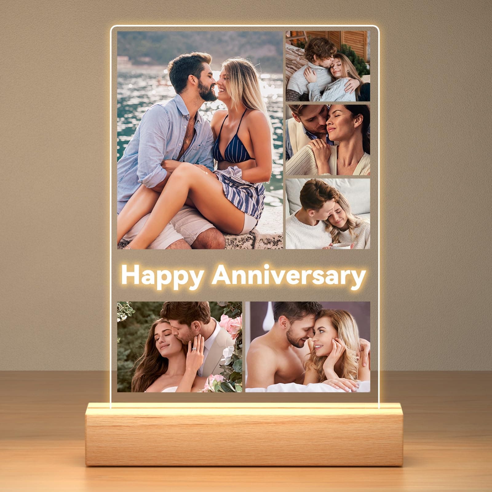Custom Picture Frames with Photo, Customized Picture Frame with Night Light, Personalized Photo Frame, Personalized Anniversary Birthday Valentines Day Gifts for Women Men Her Him Couple