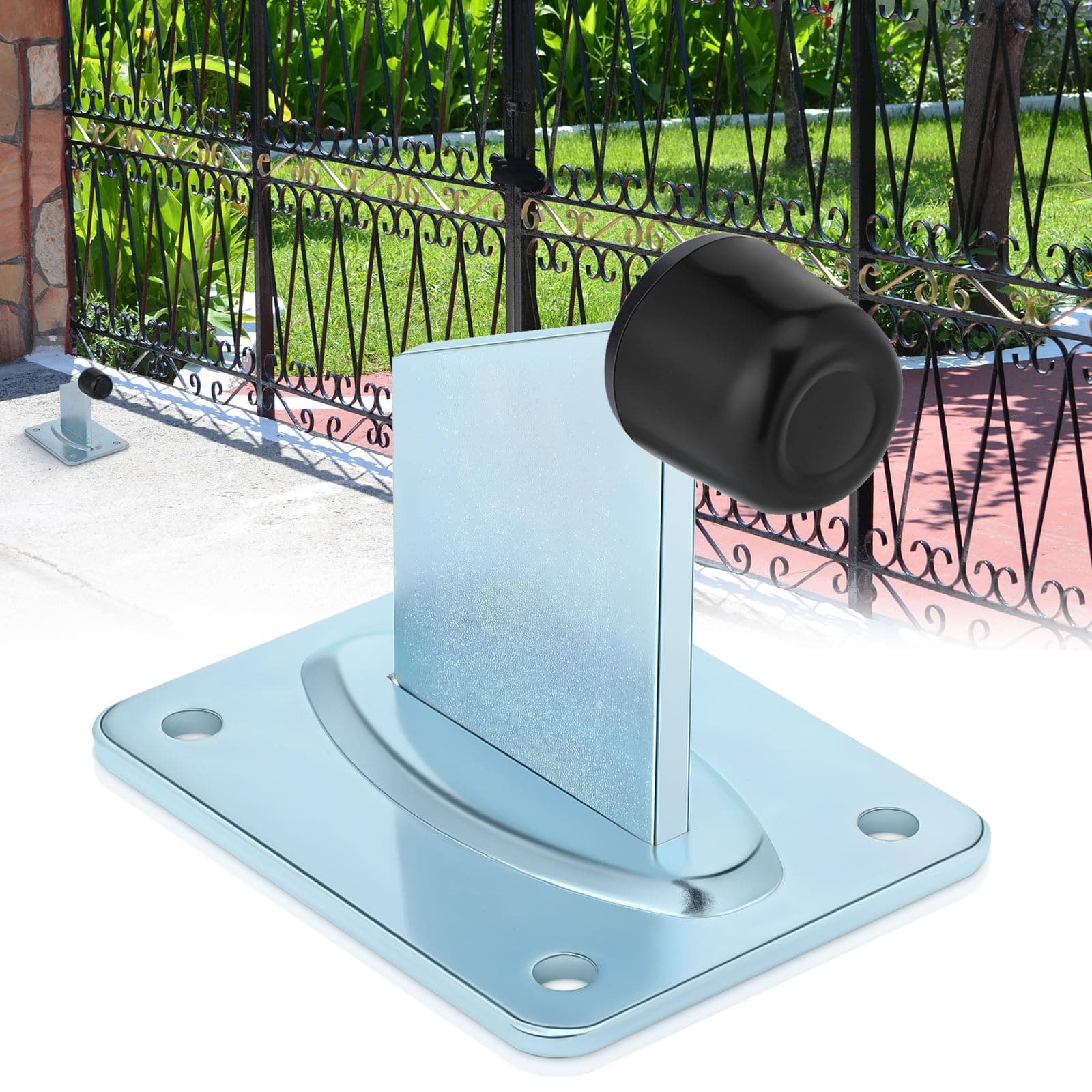 End Stop Heavy Duty Gate Stopper Floor Mount 4-5/8" Height for Outdoor Door Stop Gate with Base Plate Large Rubber Sliding Driveway Swing Rolling Door