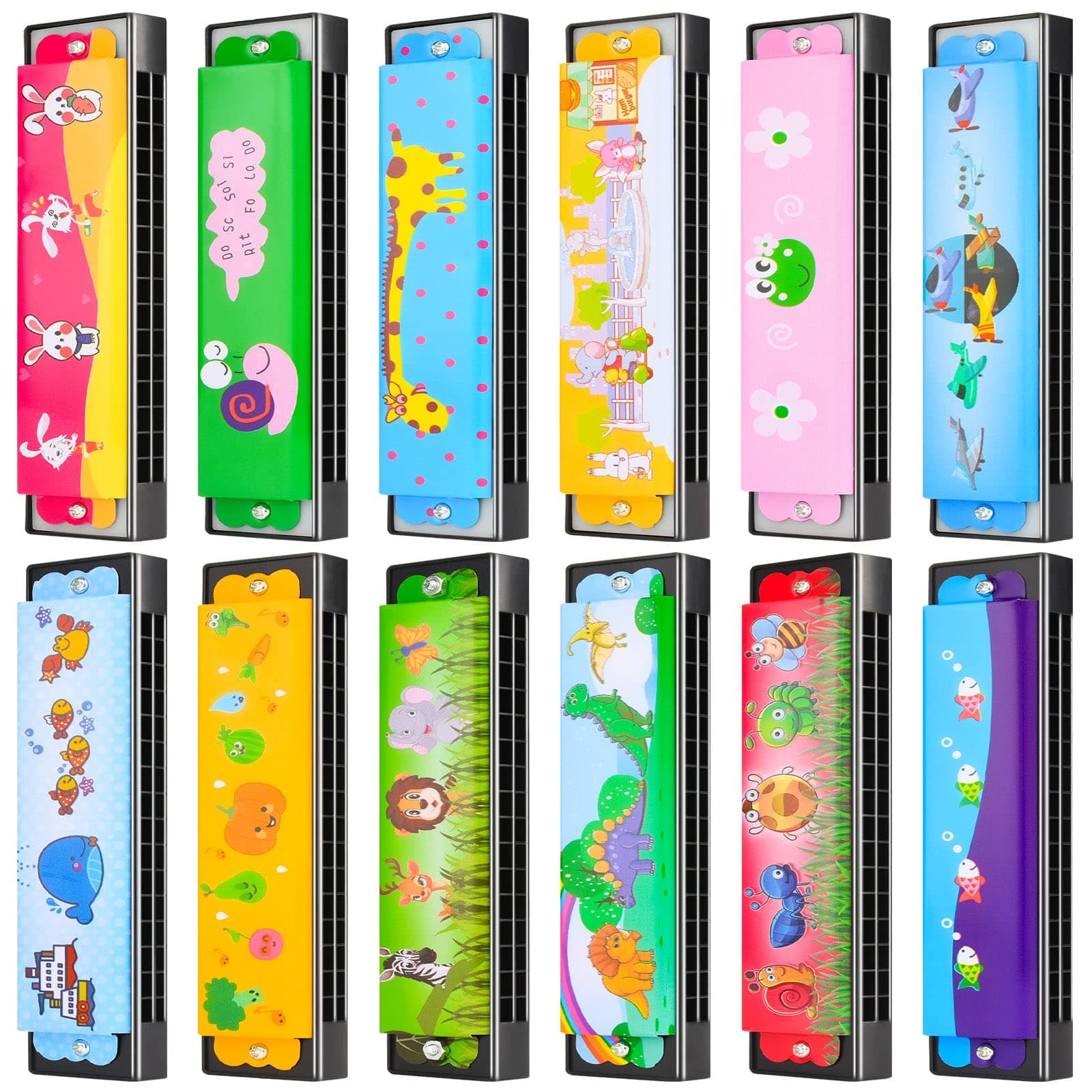 12 Styles Harmonica for Kids, Lightweight Harmonicas with Double Row of 16 Holes, Harmonica for Toddler, Kids, Adult Beginners' Musical Instrument Toy Gift (Over 3 Years Old)