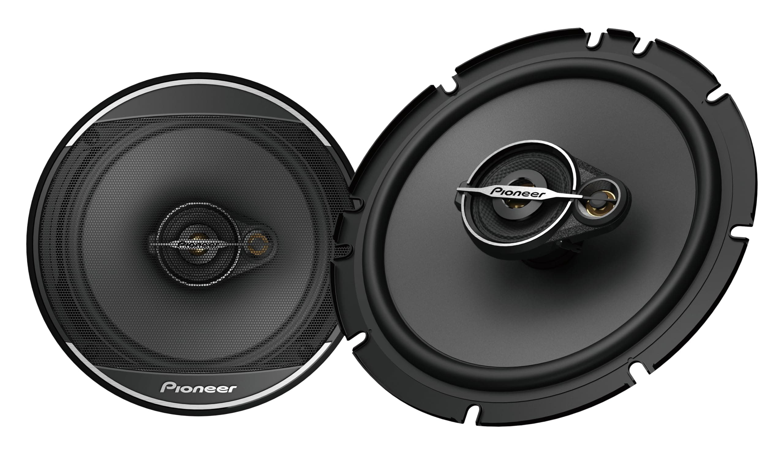 TS-A1671F 6.5" 3-Way Coaxial Speaker Set of 2 Speakers (320W Max., 70W Sine Each), Powerful Sound, High Efficiency, 48mm Installation Depth, 144mm Installation Cutout, with Grille
