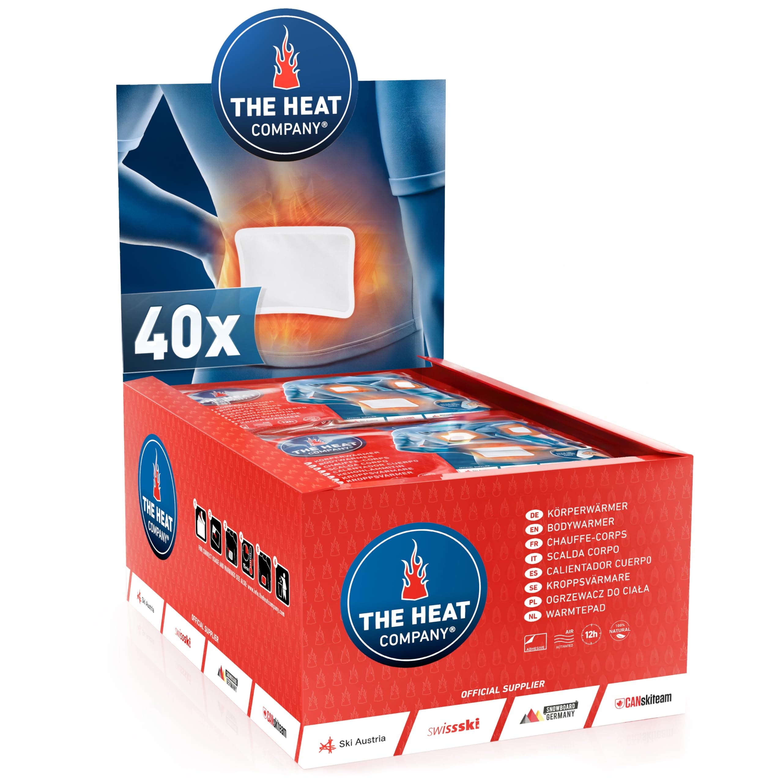 THE HEAT COMPANY Bodywarmer - 10, 20 or 40 Pieces - EXTRA WARM - Adhesive - Warmer for Back and Neck - 12 Hours Pleasant Warmth - Instant Heat - Air Activated - Purely Natural